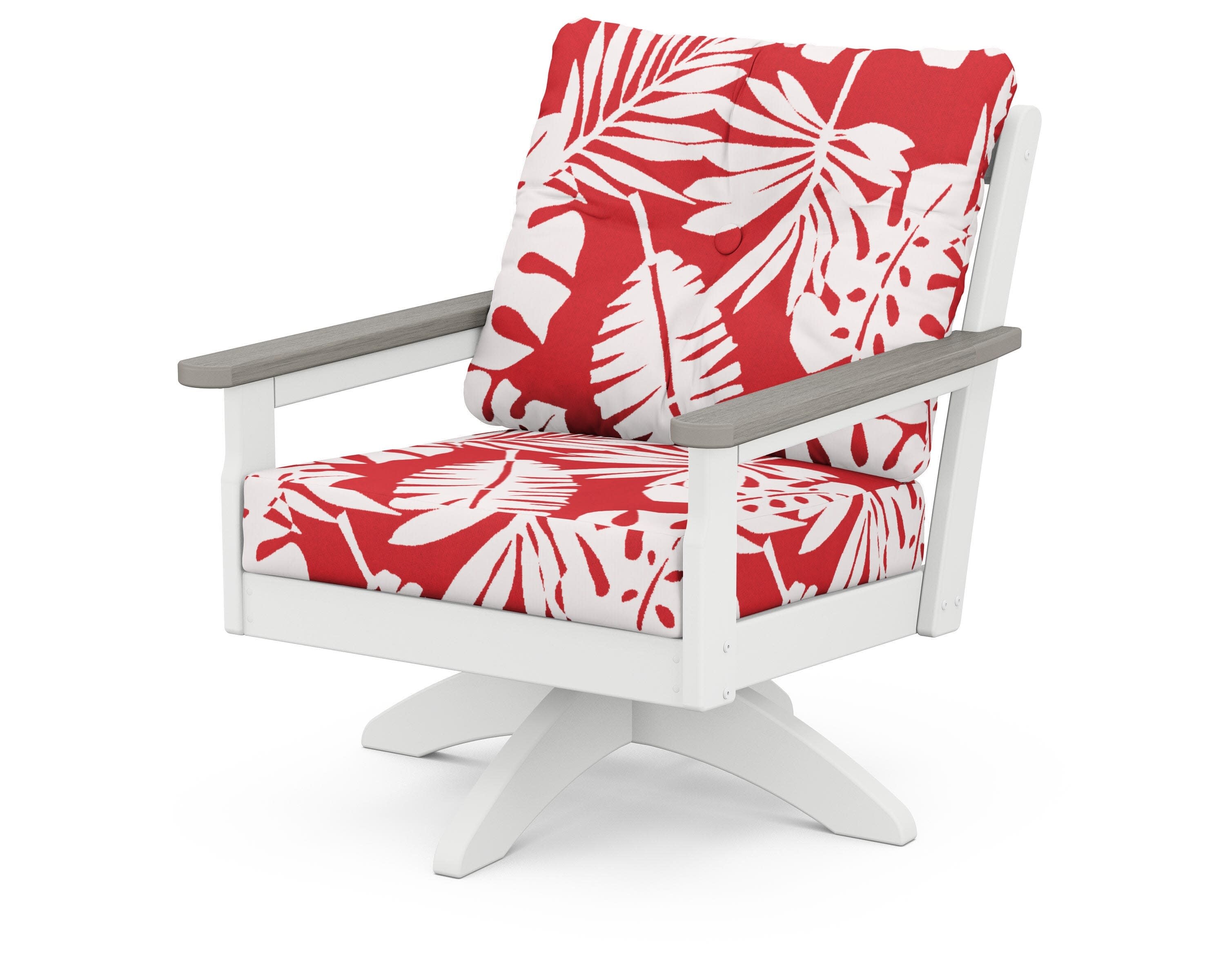 Vineyard Deep Seating Swivel Chair in White / Driftwood / Leaf Crimson