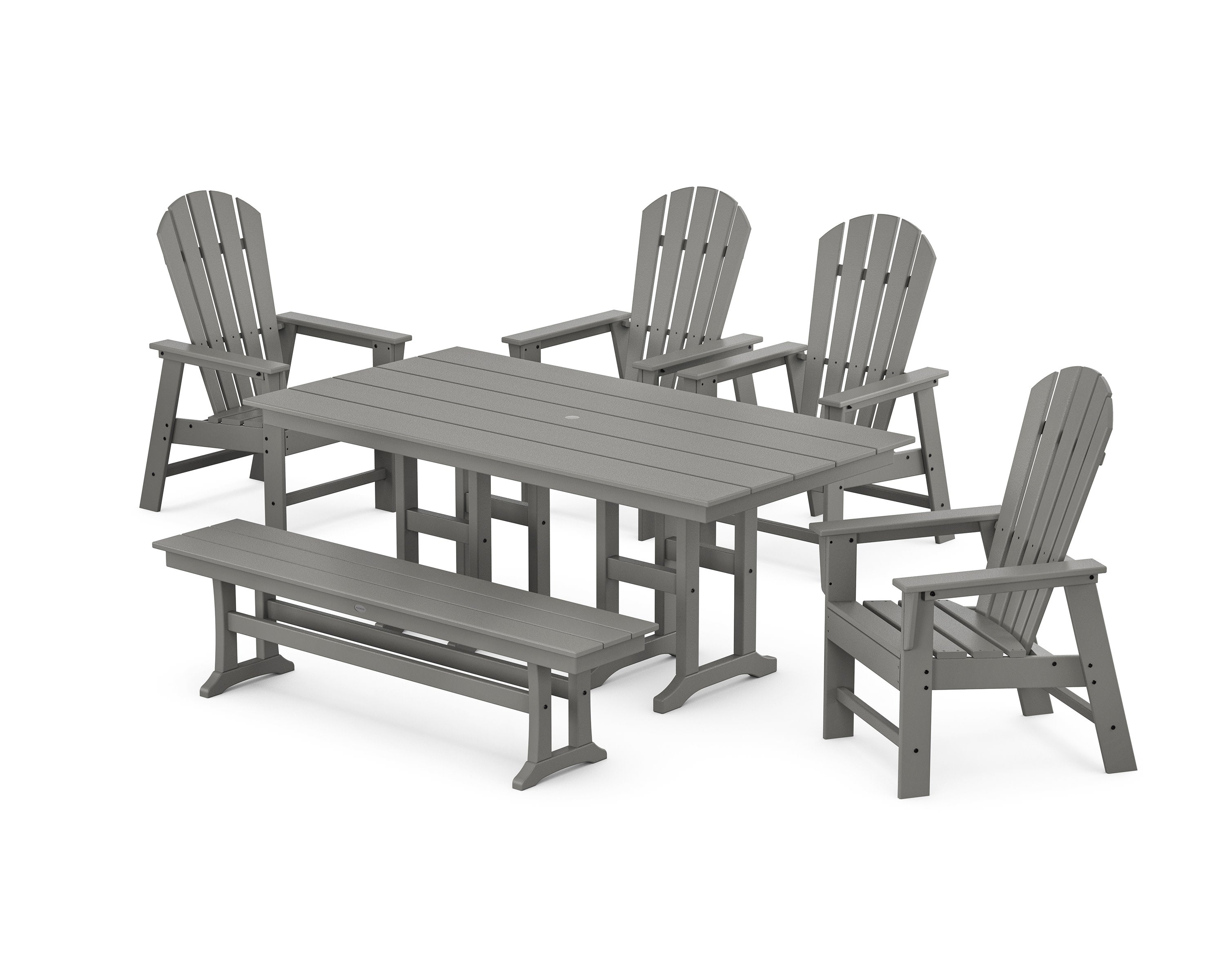 South Beach 6-Piece Farmhouse Dining Set with Bench in Slate Grey