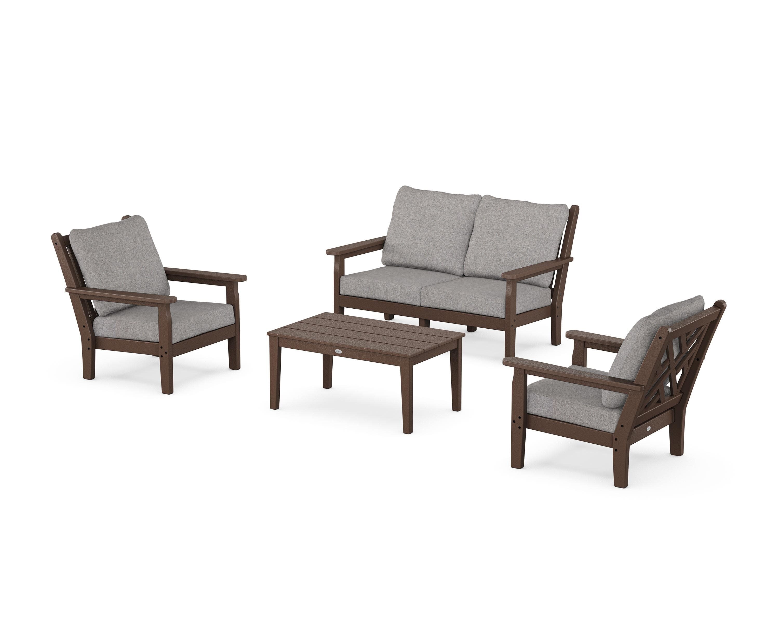 Chippendale 4-Piece Deep Seating Set with Loveseat in Mahogany / Grey Mist