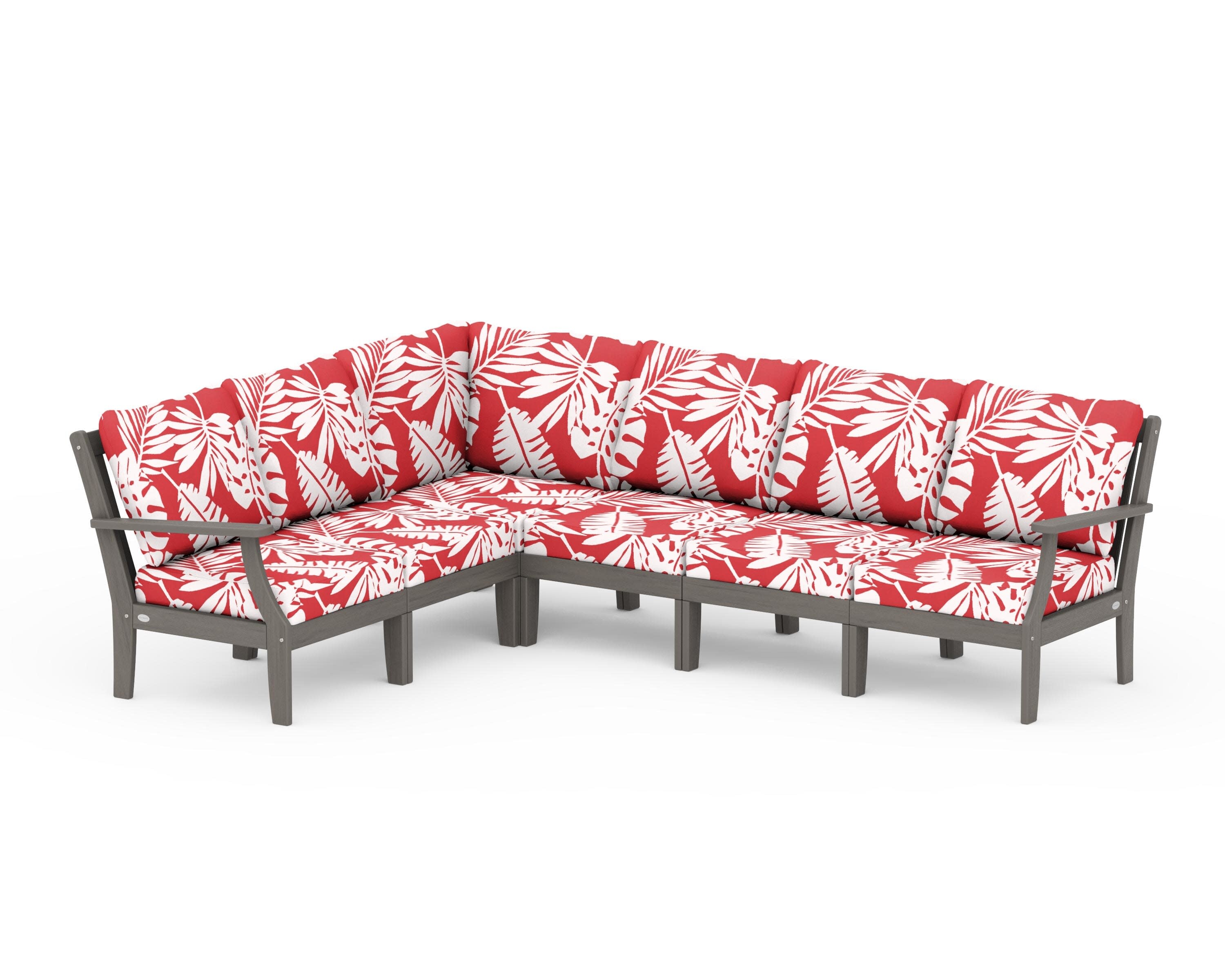 Braxton Modular 6-Piece Deep Seating Set in Driftwood / Leaf Crimson