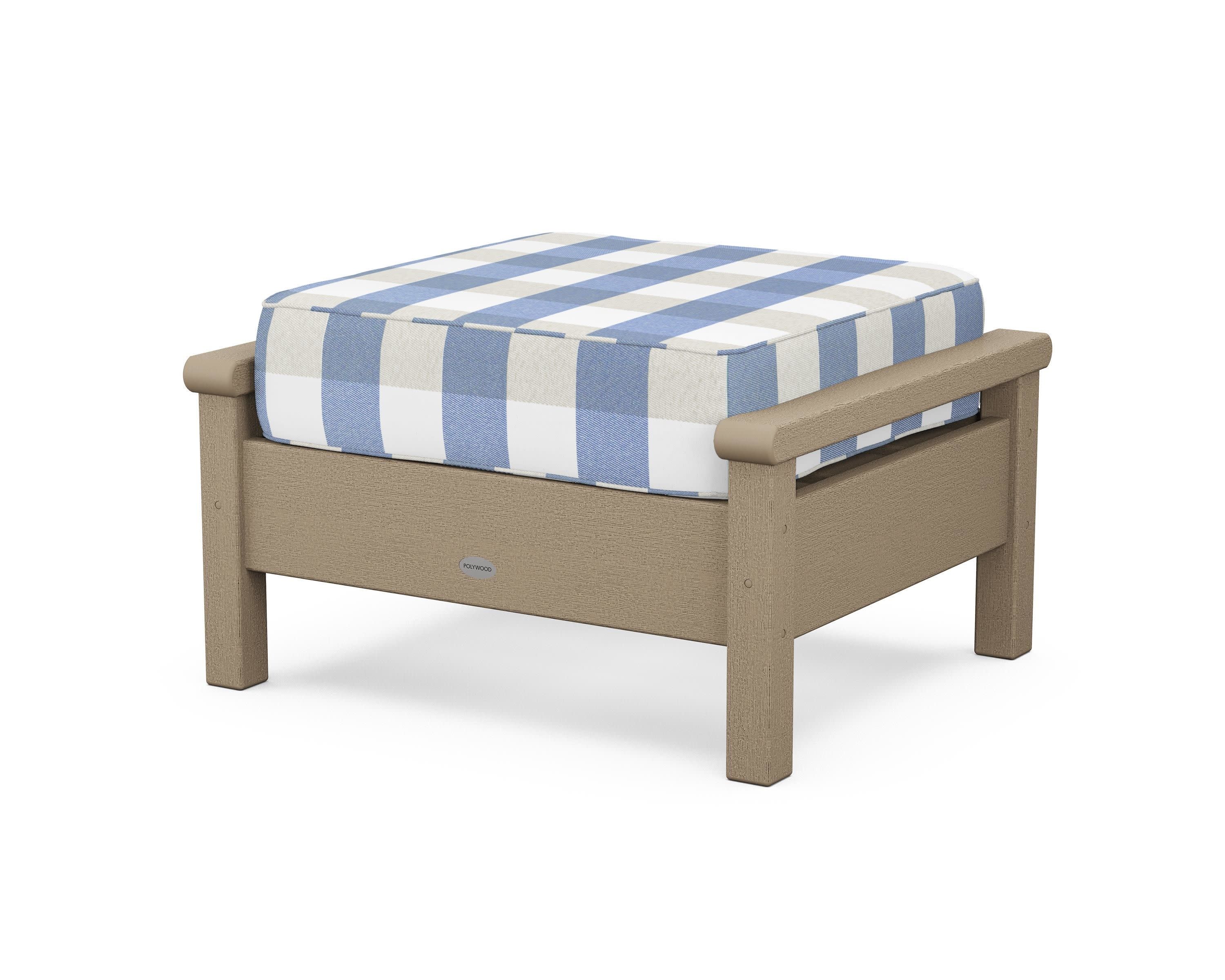 Harbour Deep Seating Ottoman in Vintage Sahara / Buffalo Plaid Sky Blue