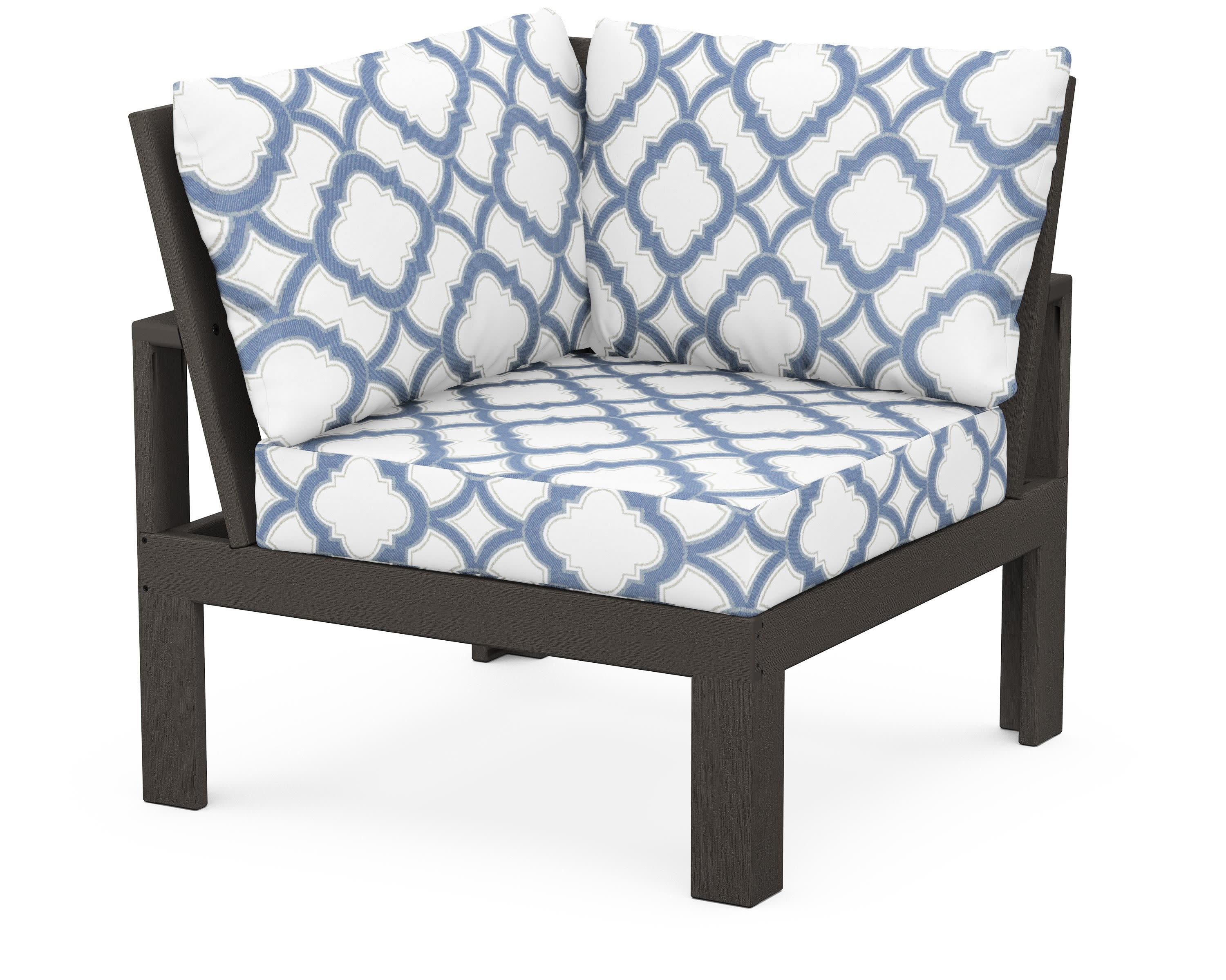 Modular Corner Chair in Vintage Coffee / Trellis Sky Blue