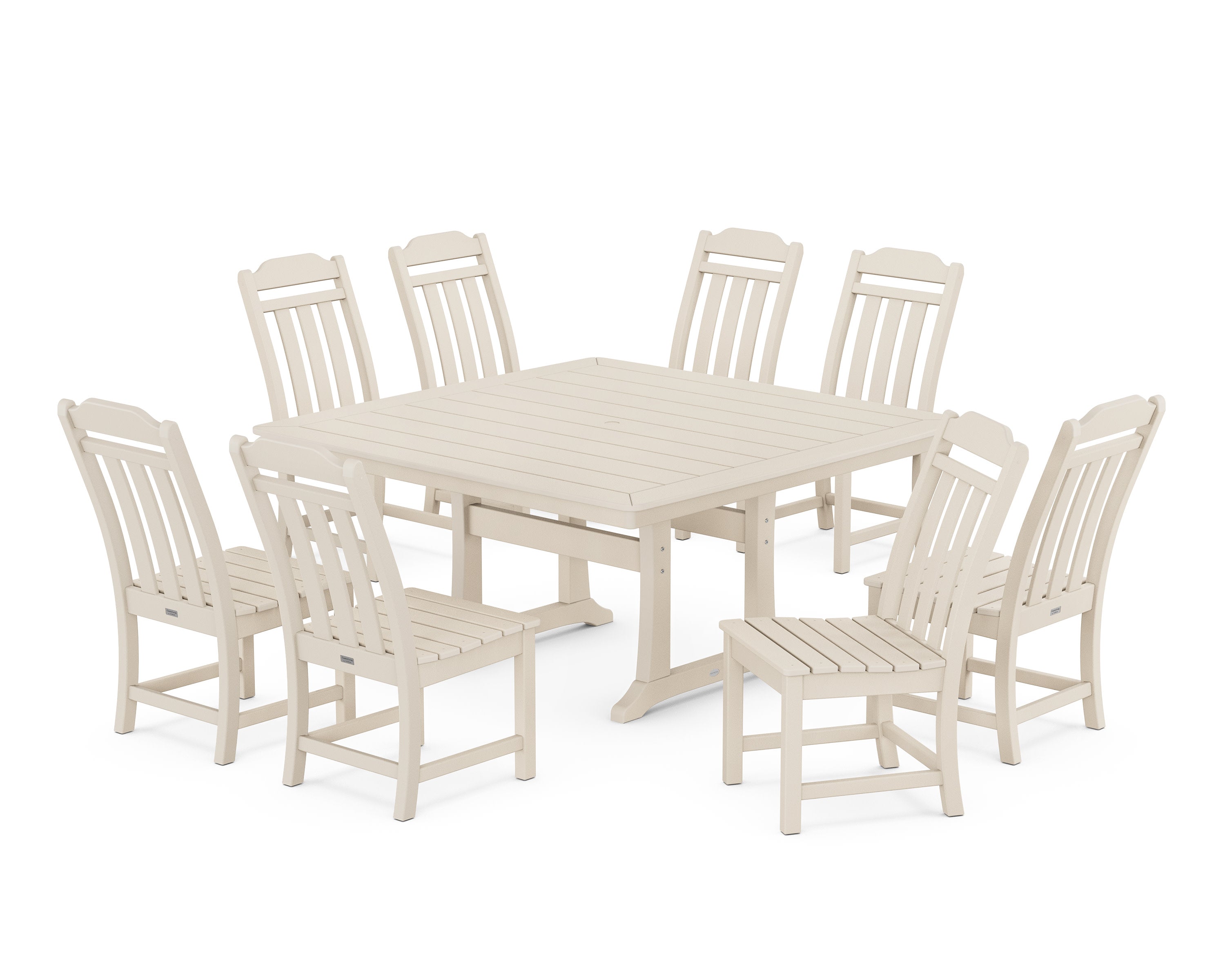 Cottage 9-Piece Square Side Chair Dining Set with Trestle Legs in Sand