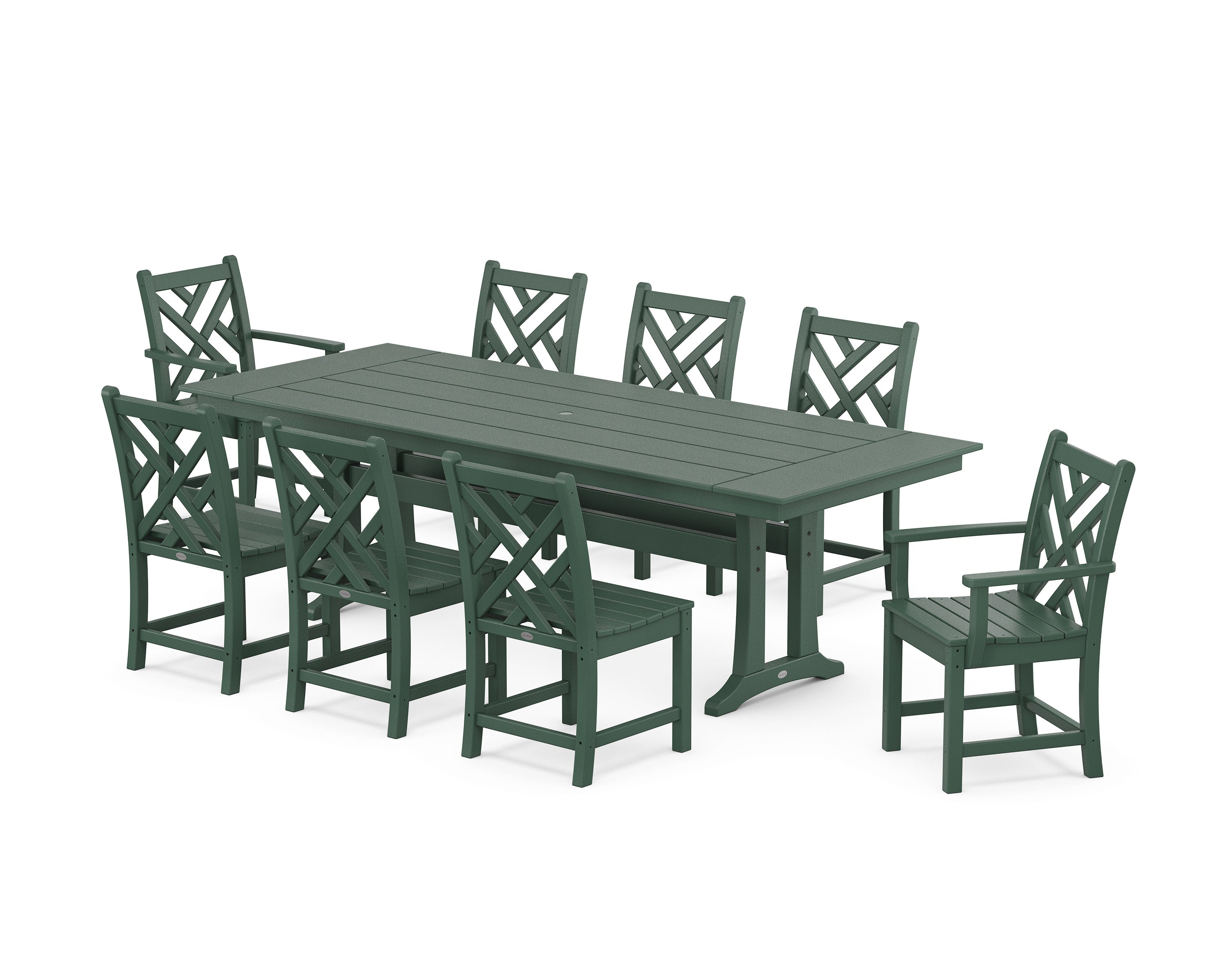 Chippendale 9-Piece Farmhouse Dining Set with Trestle Legs in Green