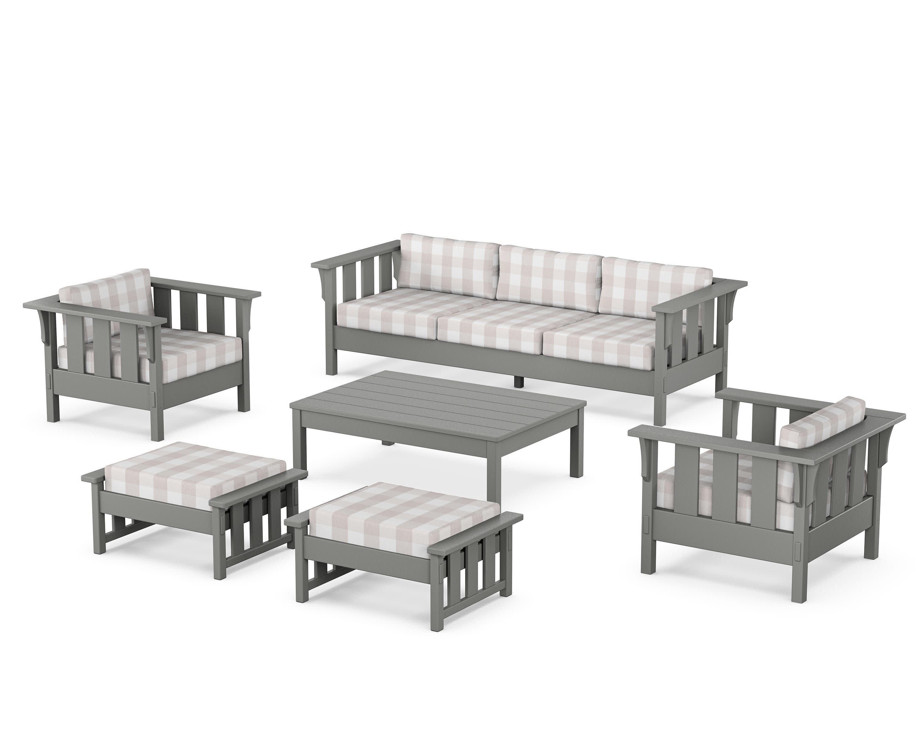 Acadia 6-Piece Lounge Sofa Set in Slate Grey / Buffalo Plaid Dune Burlap