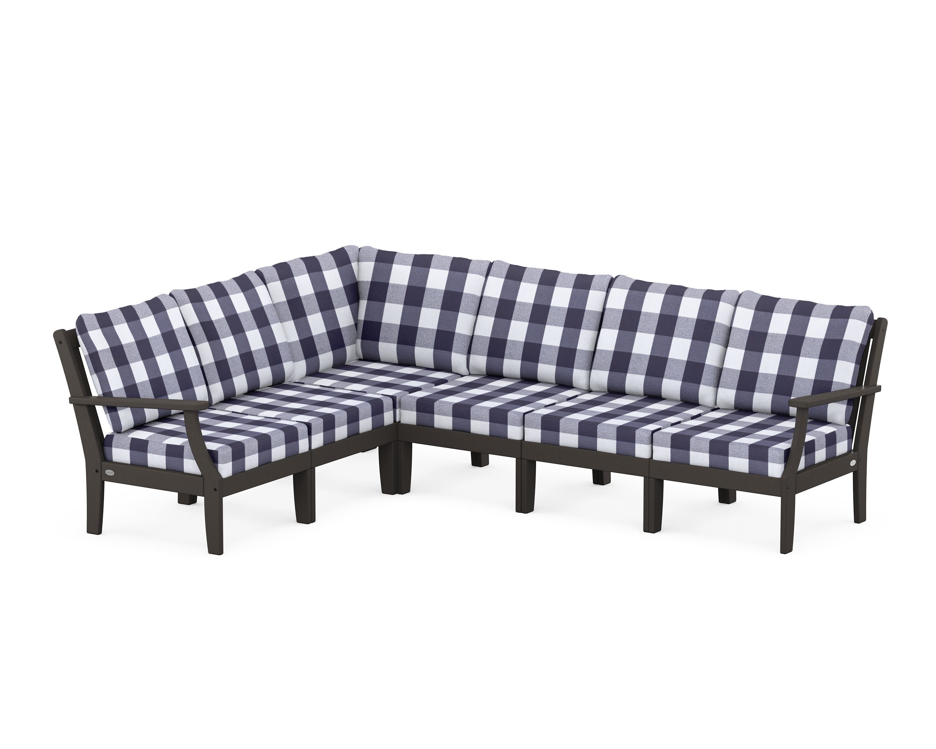 Braxton Modular 6-Piece Deep Seating Set in Vintage Coffee / Buffalo Plaid Navy