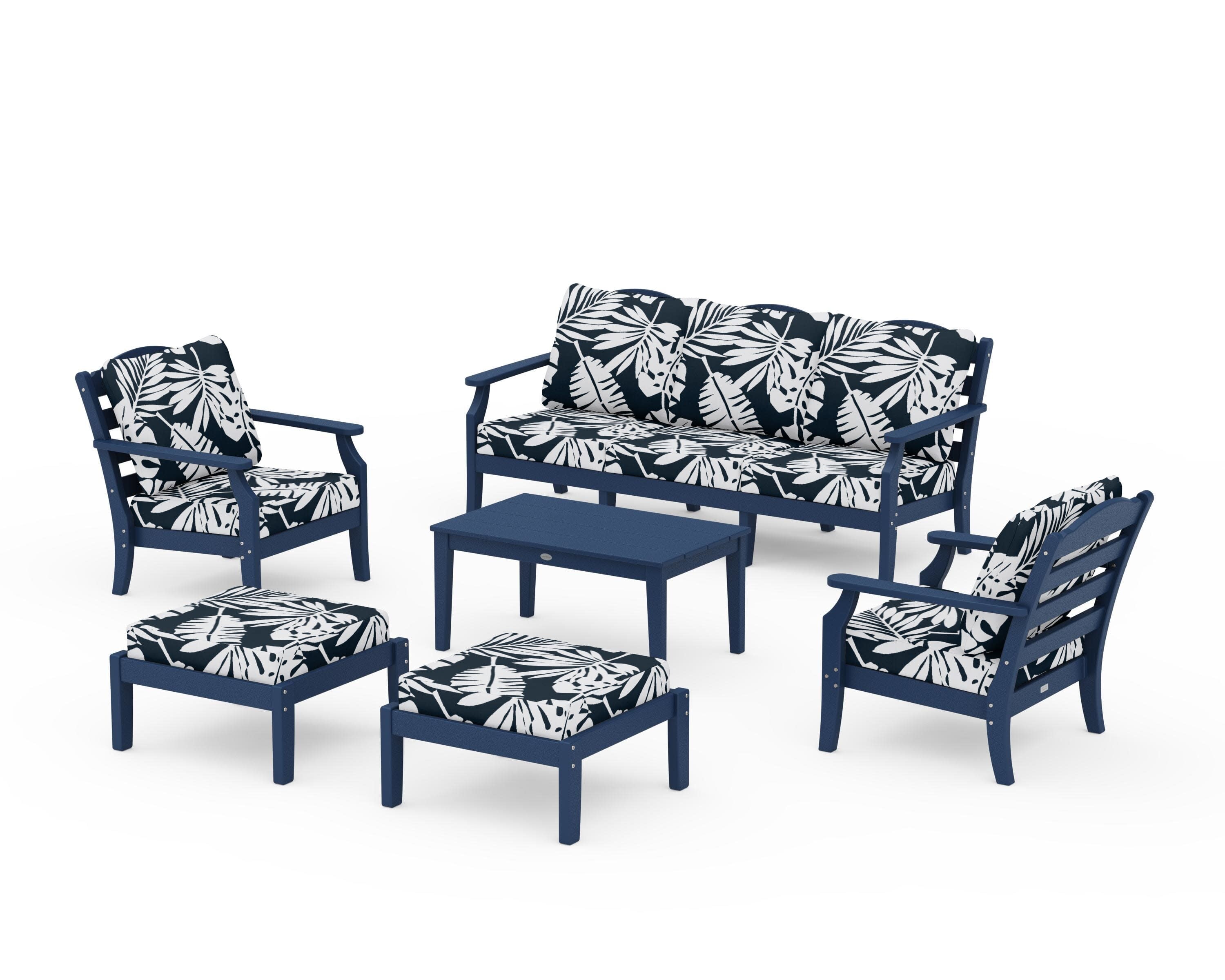 Savannah 6-Piece Lounge Sofa Set in Navy / Leaf Marine Indigo