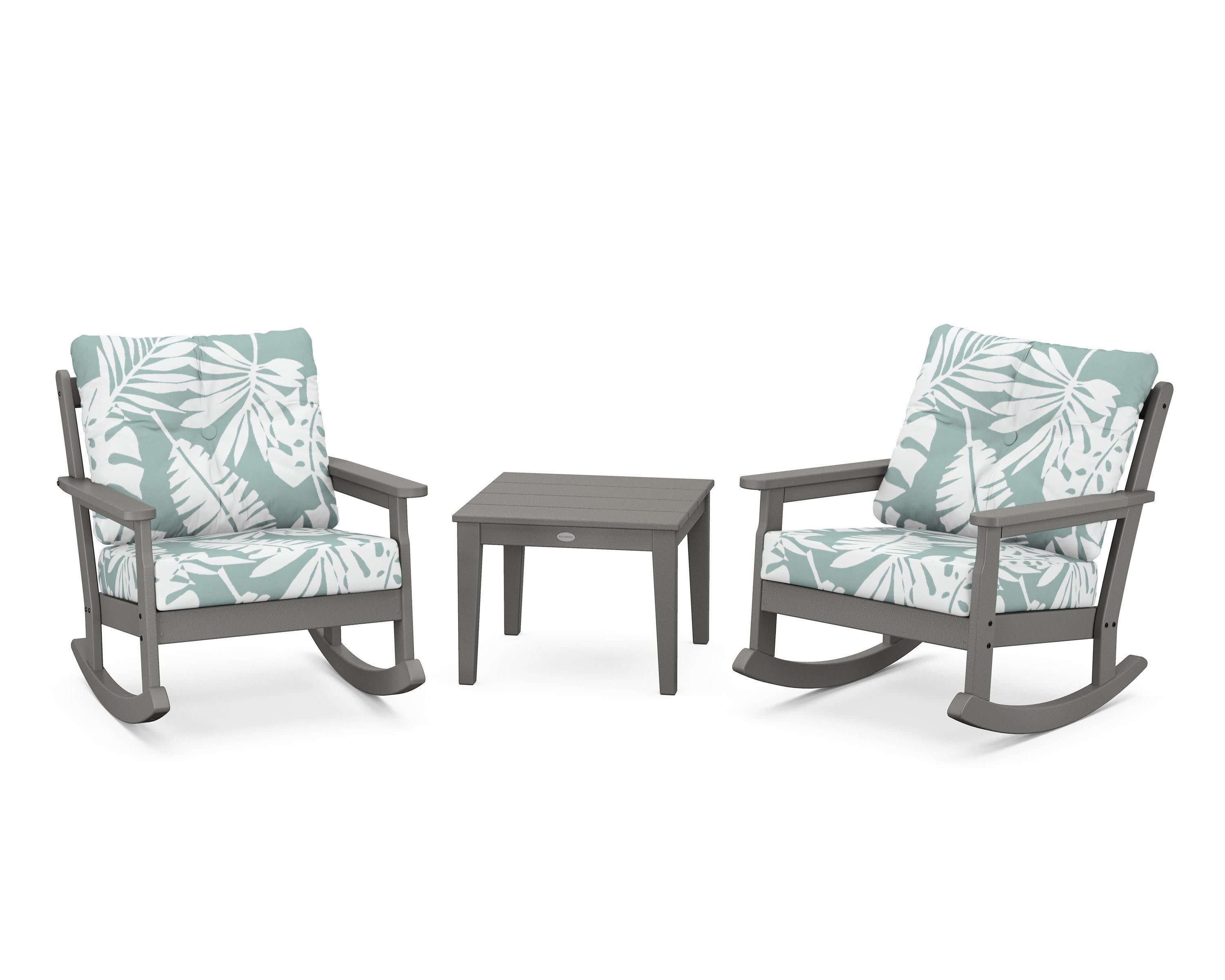 Vineyard 3-Piece Deep Seating Rocker Set in Slate Grey / Leaf Glacier Spa