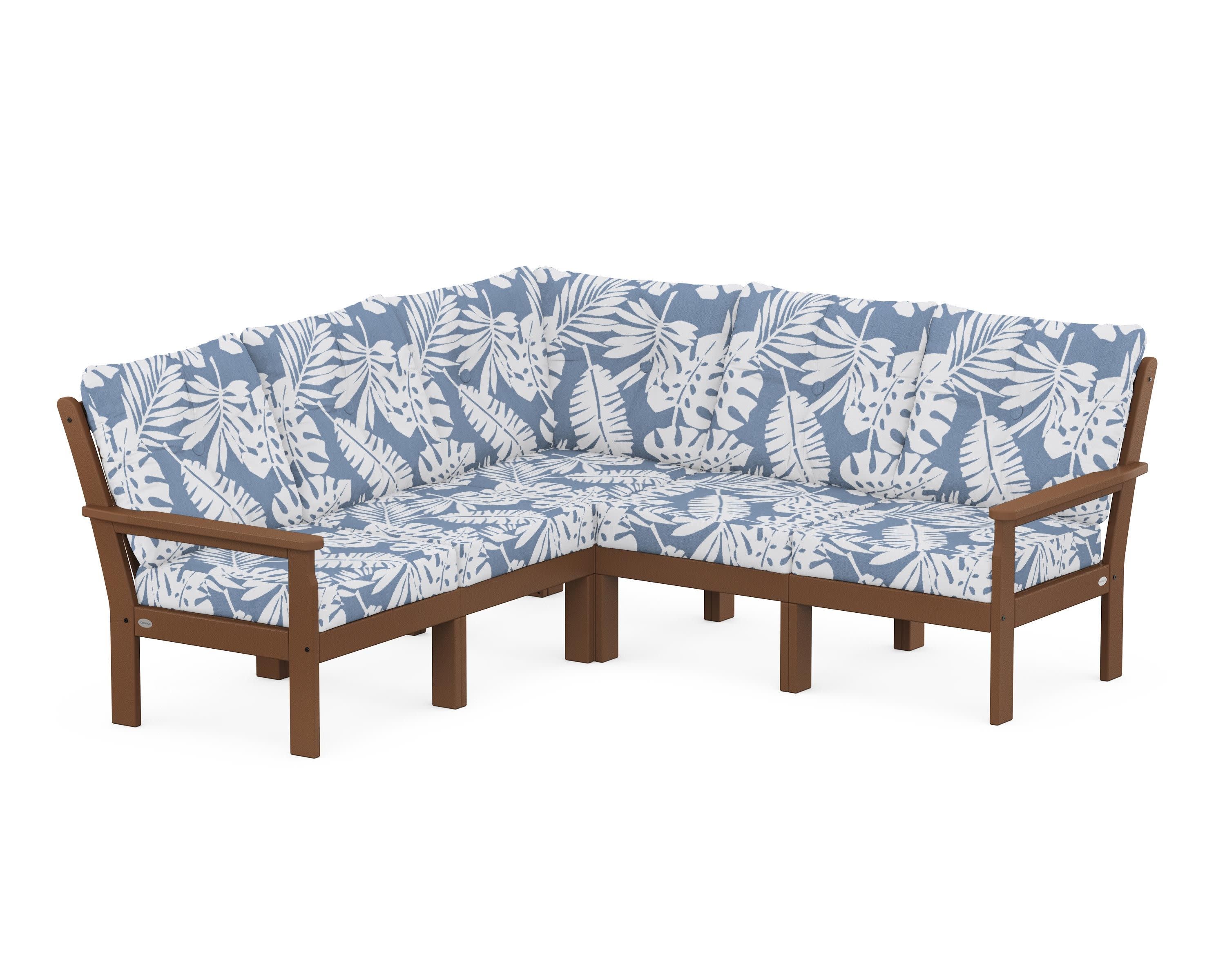 Vineyard 5-Piece Sectional in Teak / Leaf Sky Blue