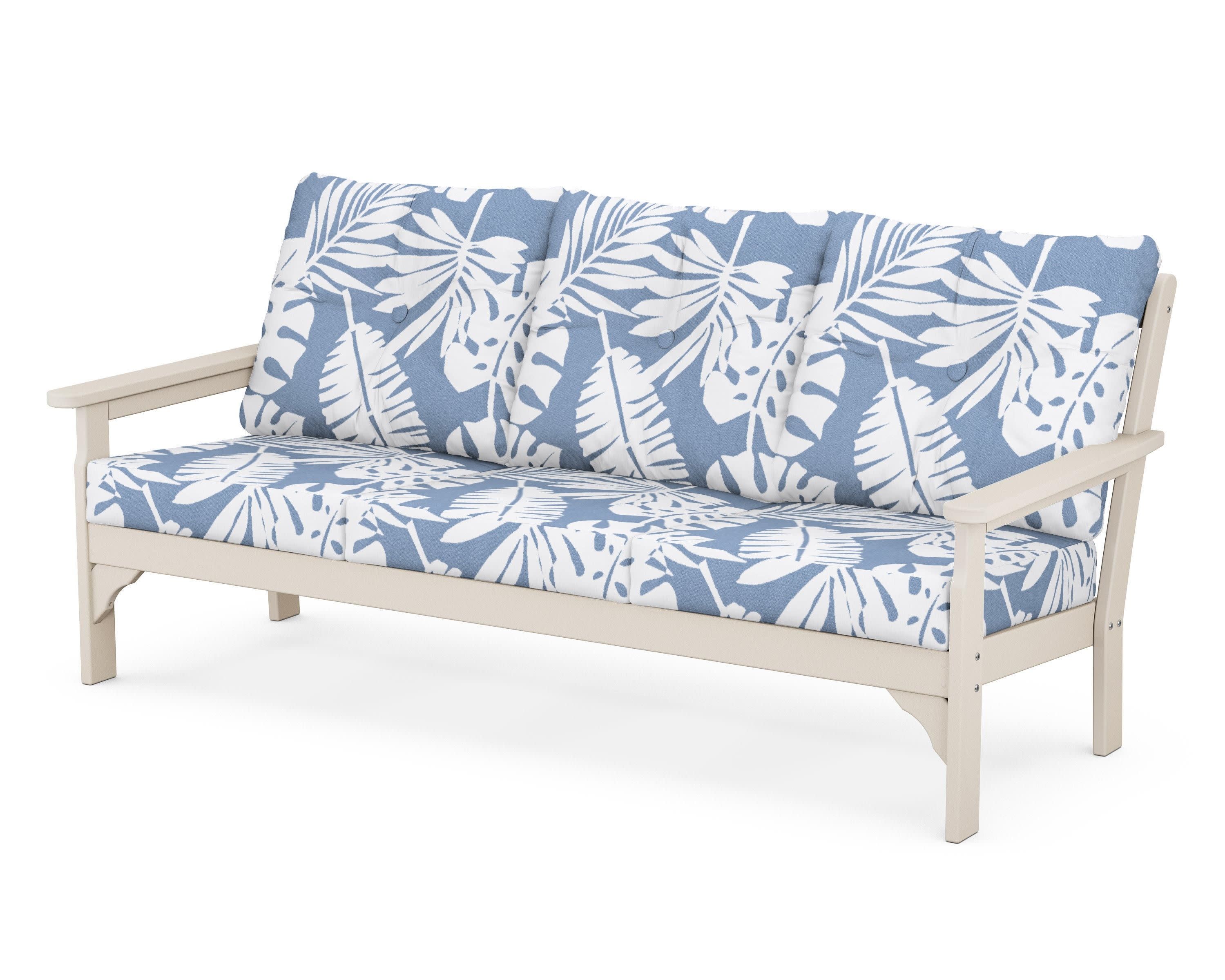 Vineyard Deep Seating Sofa in Sand / Leaf Sky Blue