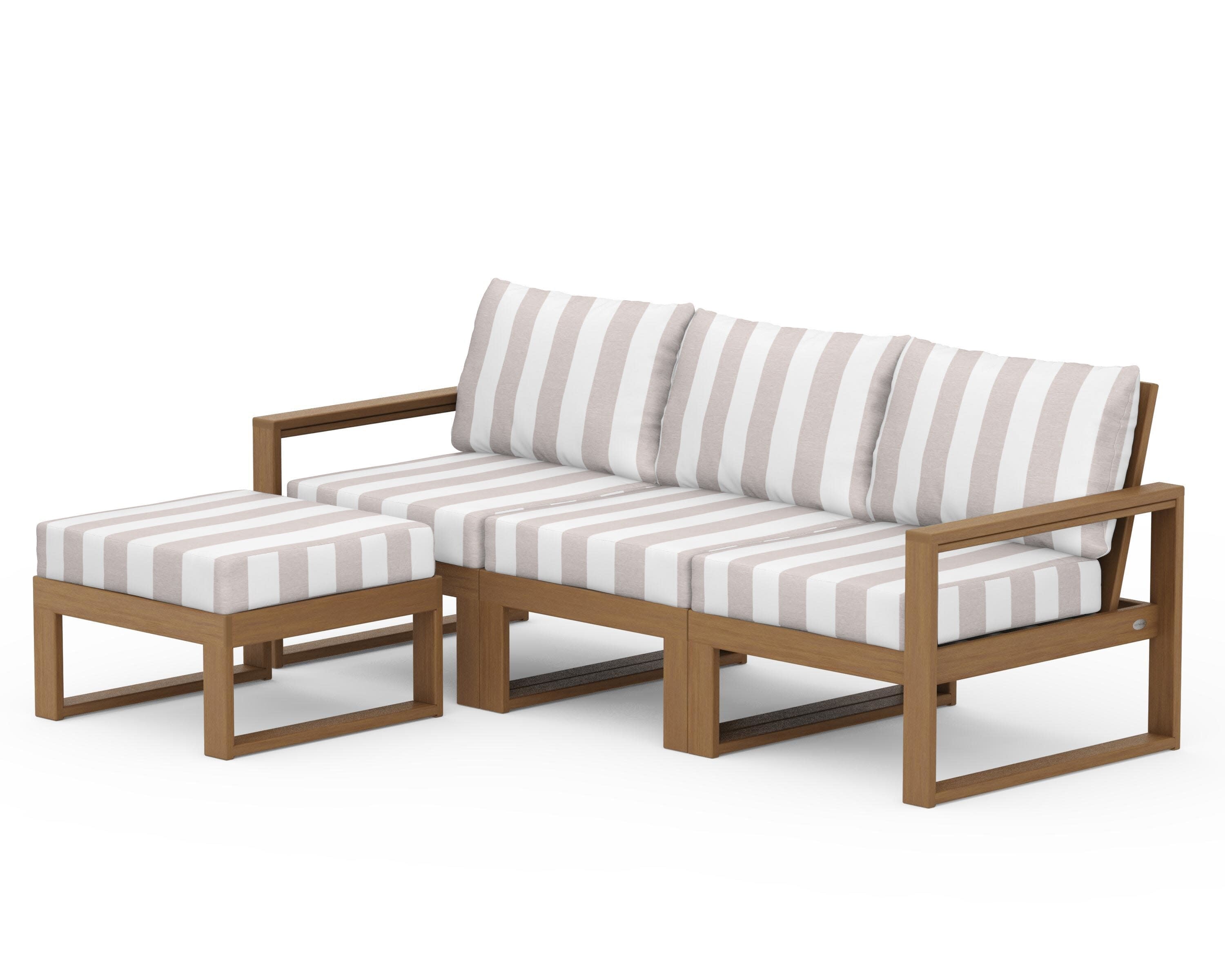 EDGE 4-Piece Modular Deep Seating Set with Ottoman in Natural / Cabana Stripe Dune Burlap