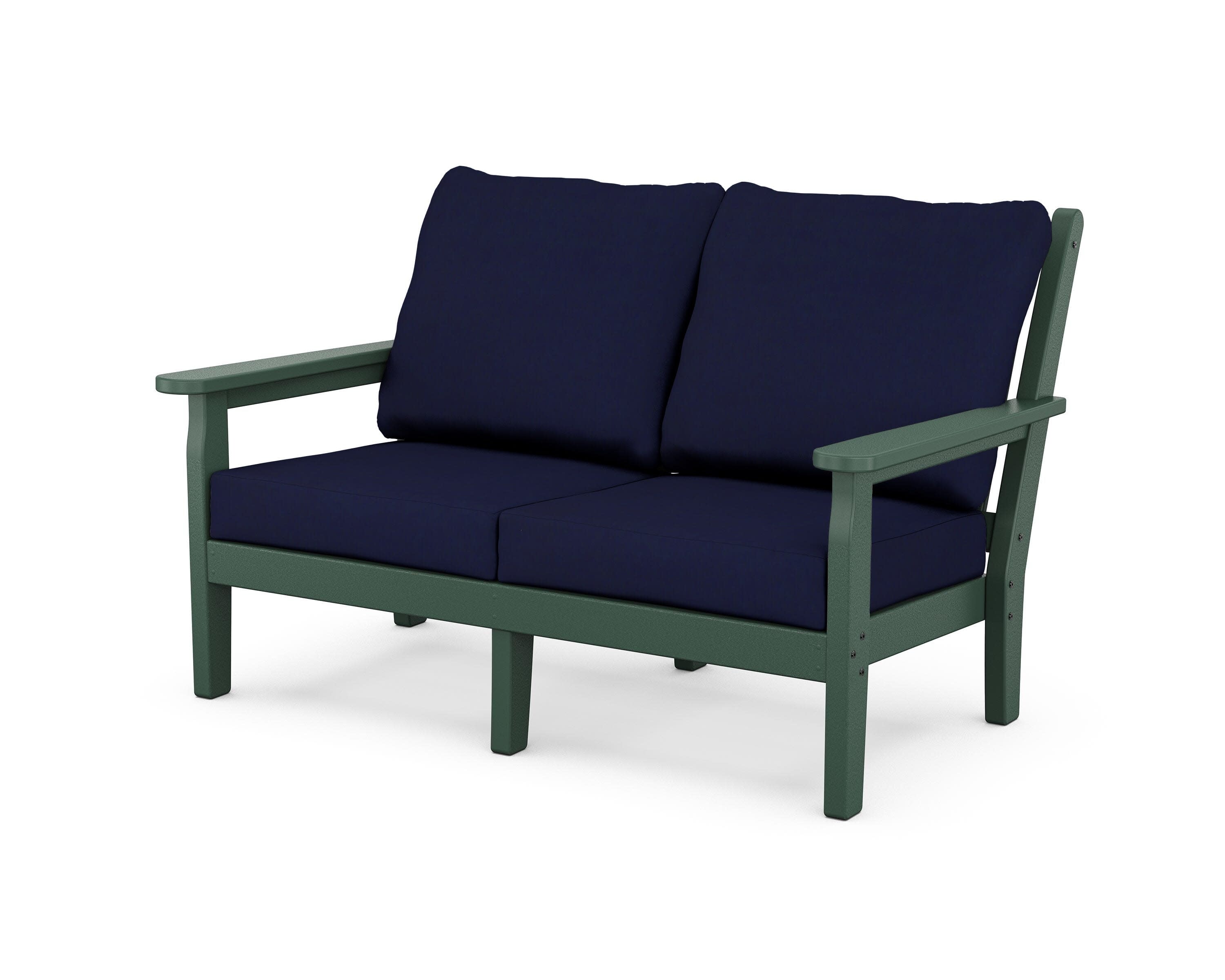 Chippendale Deep Seating Loveseat in Green / Navy