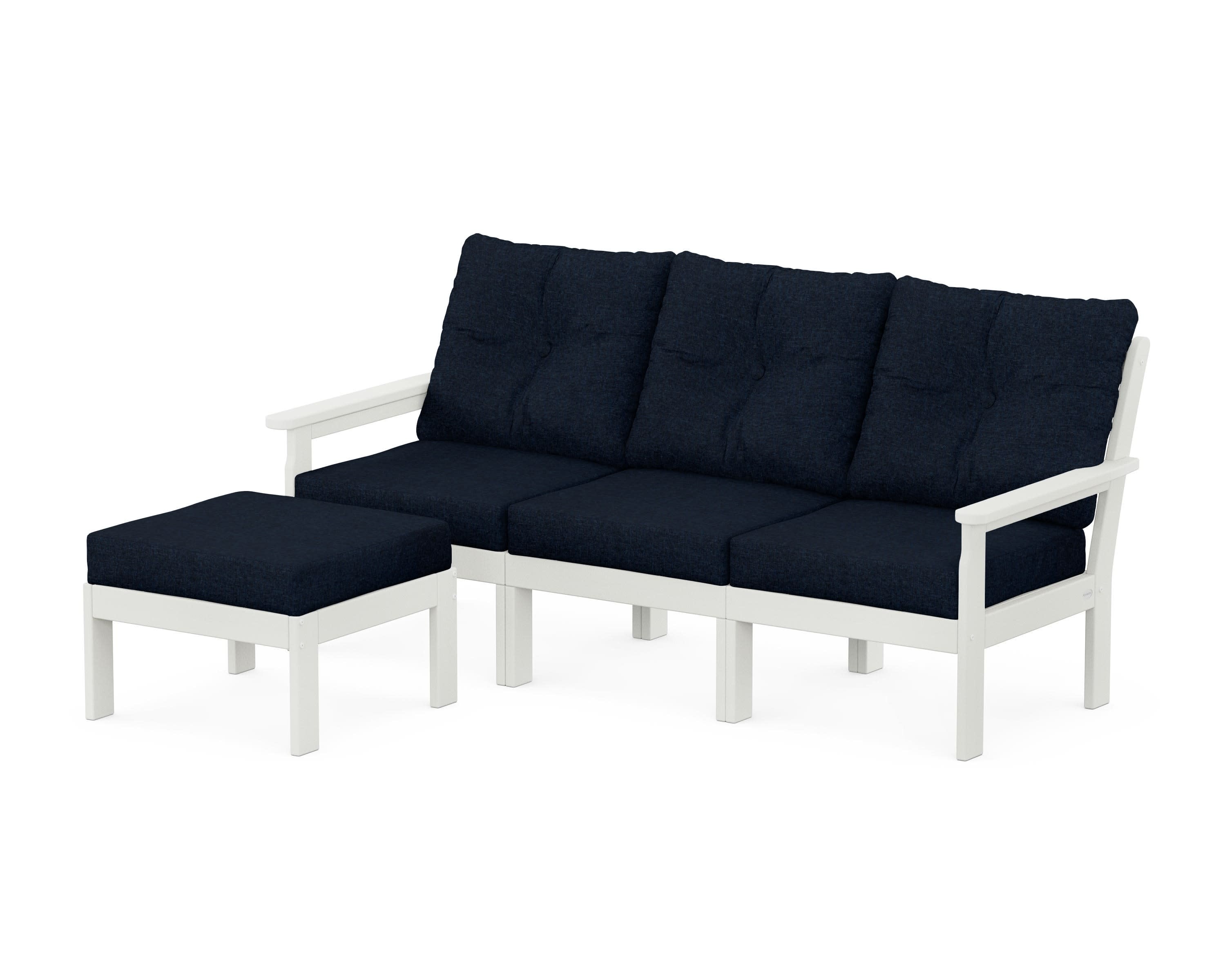 Vineyard 4-Piece Sectional with Ottoman in Vintage White / Marine Indigo