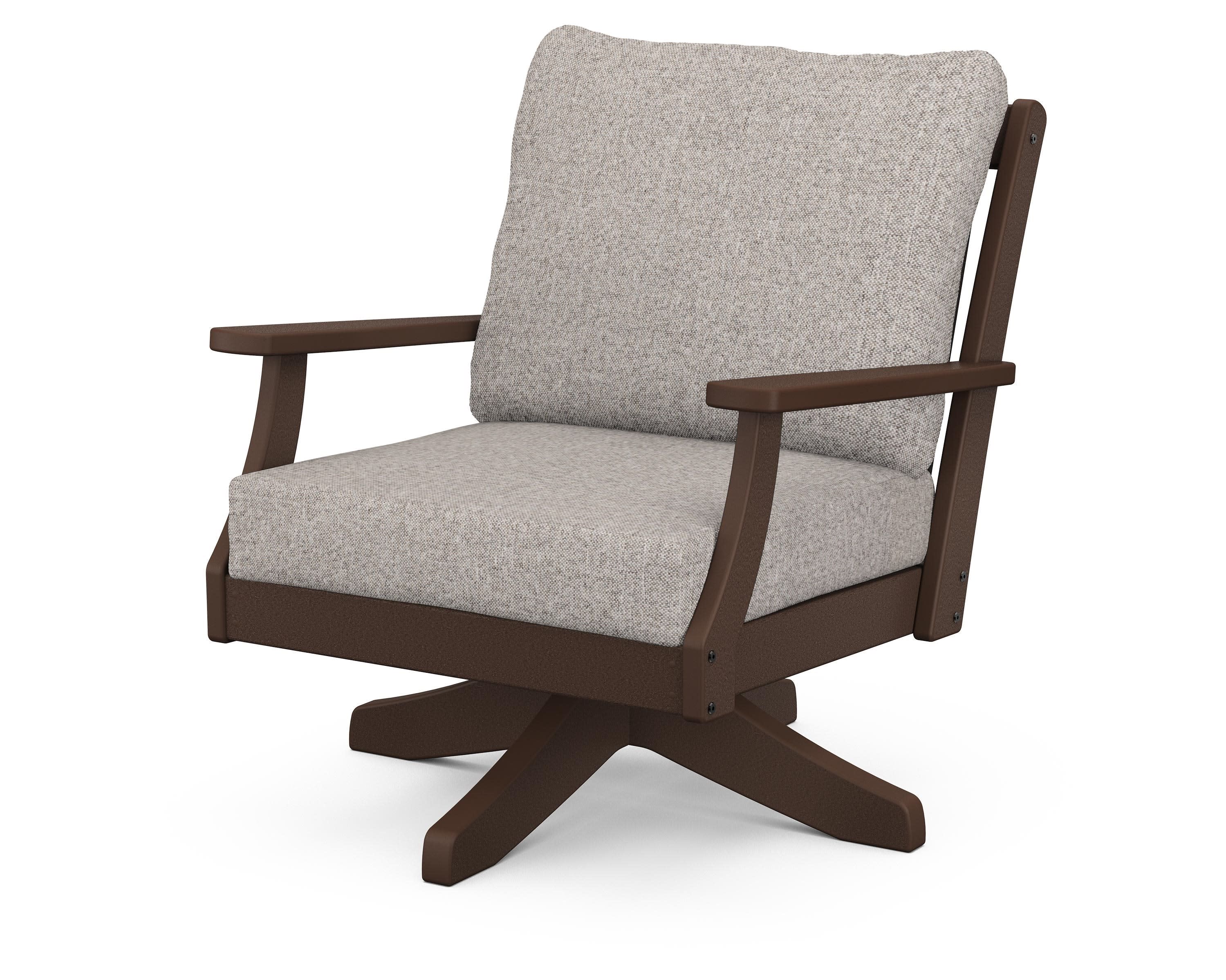 Braxton Deep Seating Swivel Chair in Mahogany / Weathered Tweed