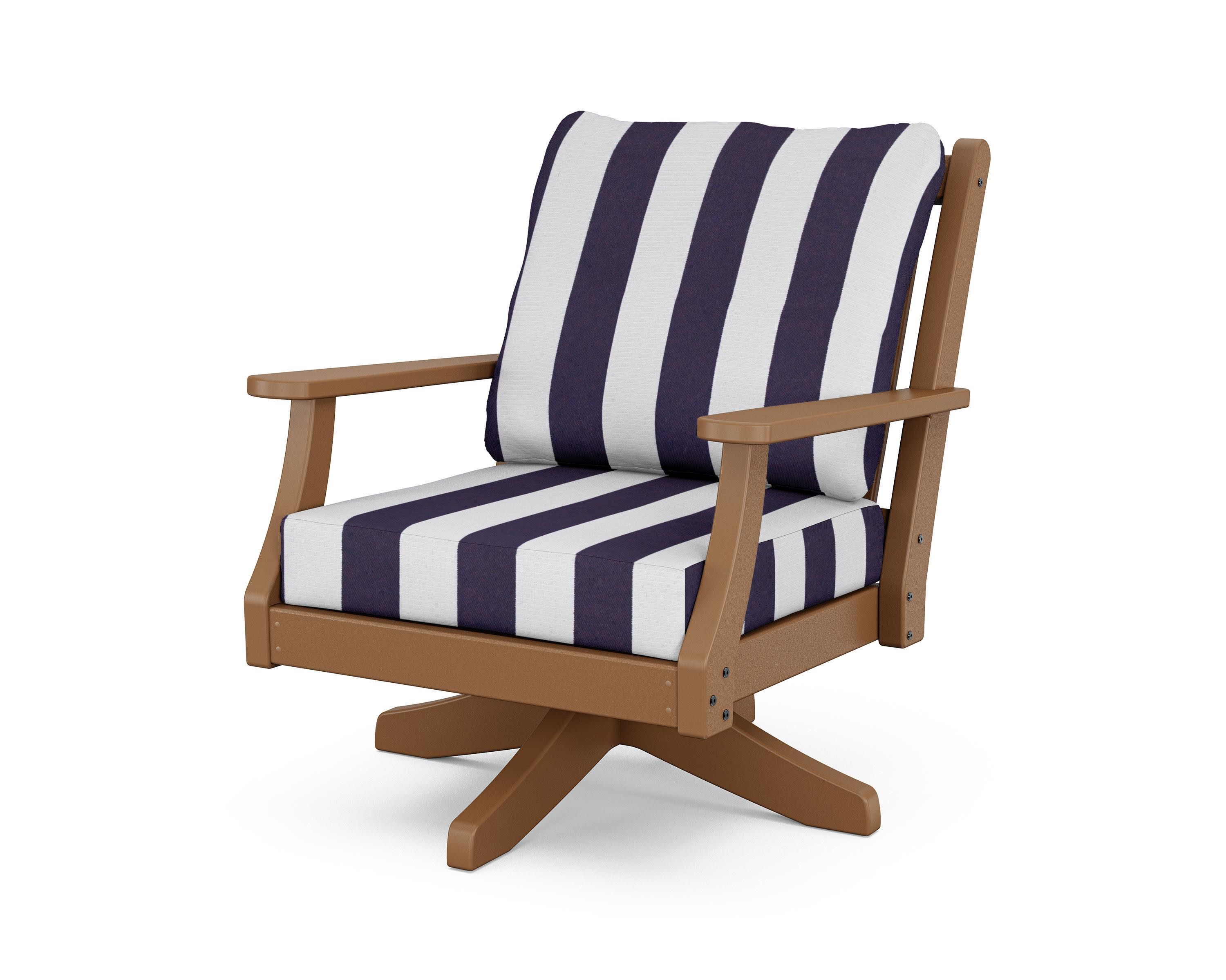 Wovendale Deep Seating Swivel Chair in Teak / Cabana Stripe Navy