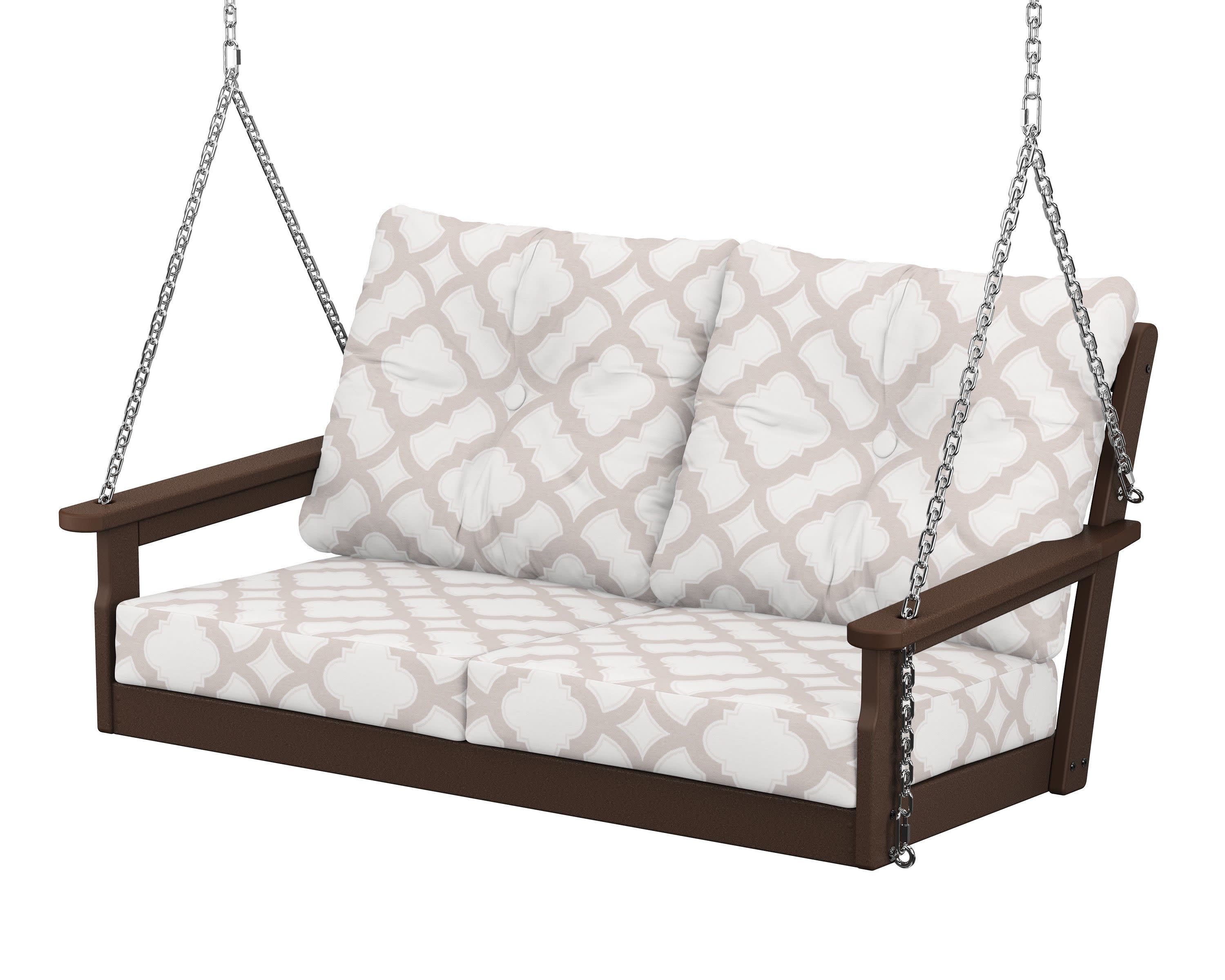 Vineyard Deep Seating Swing in Mahogany / Trellis Dune Burlap