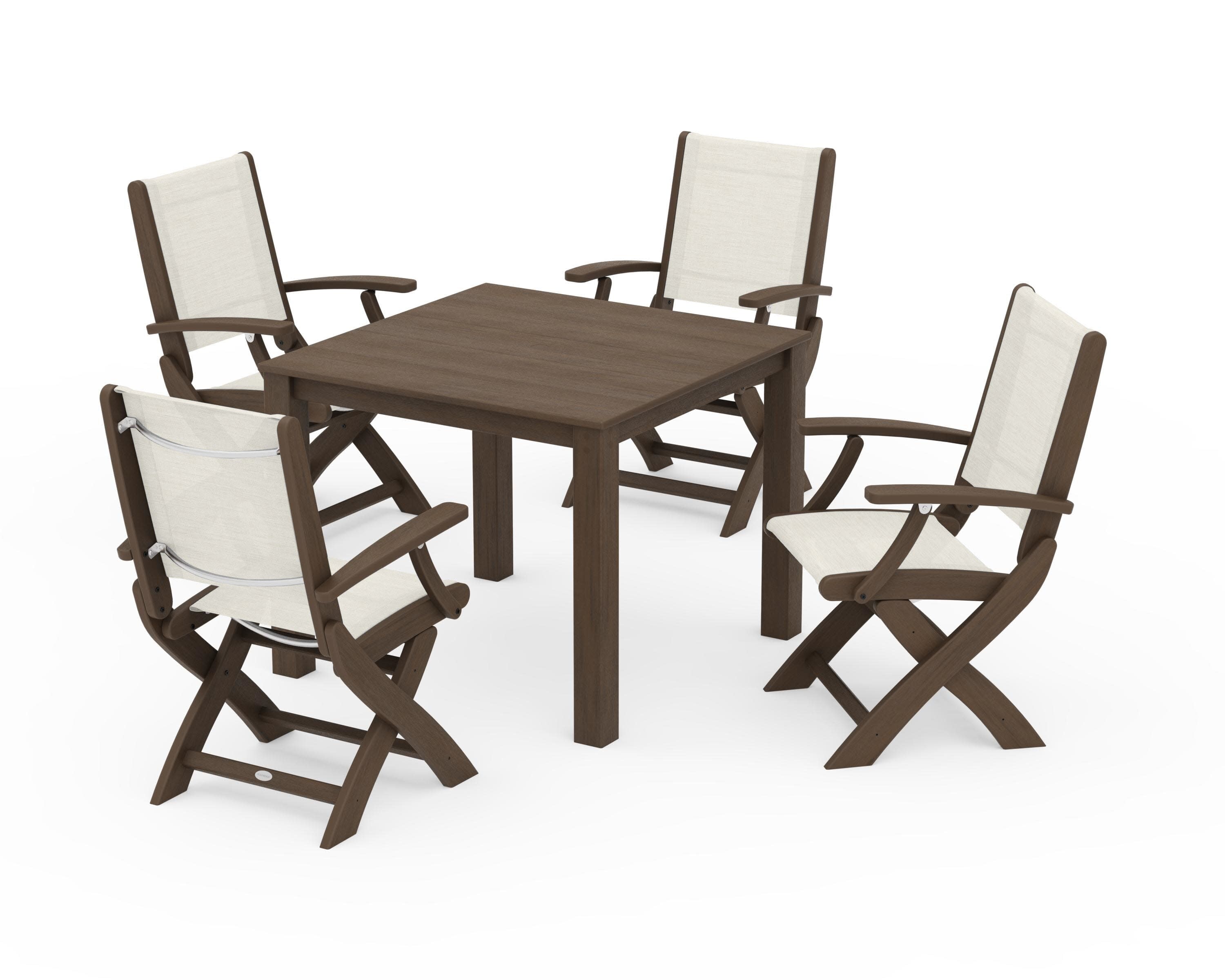 Coastal Folding Chair 5-Piece Parsons Dining Set in Kona / Parchment Sling