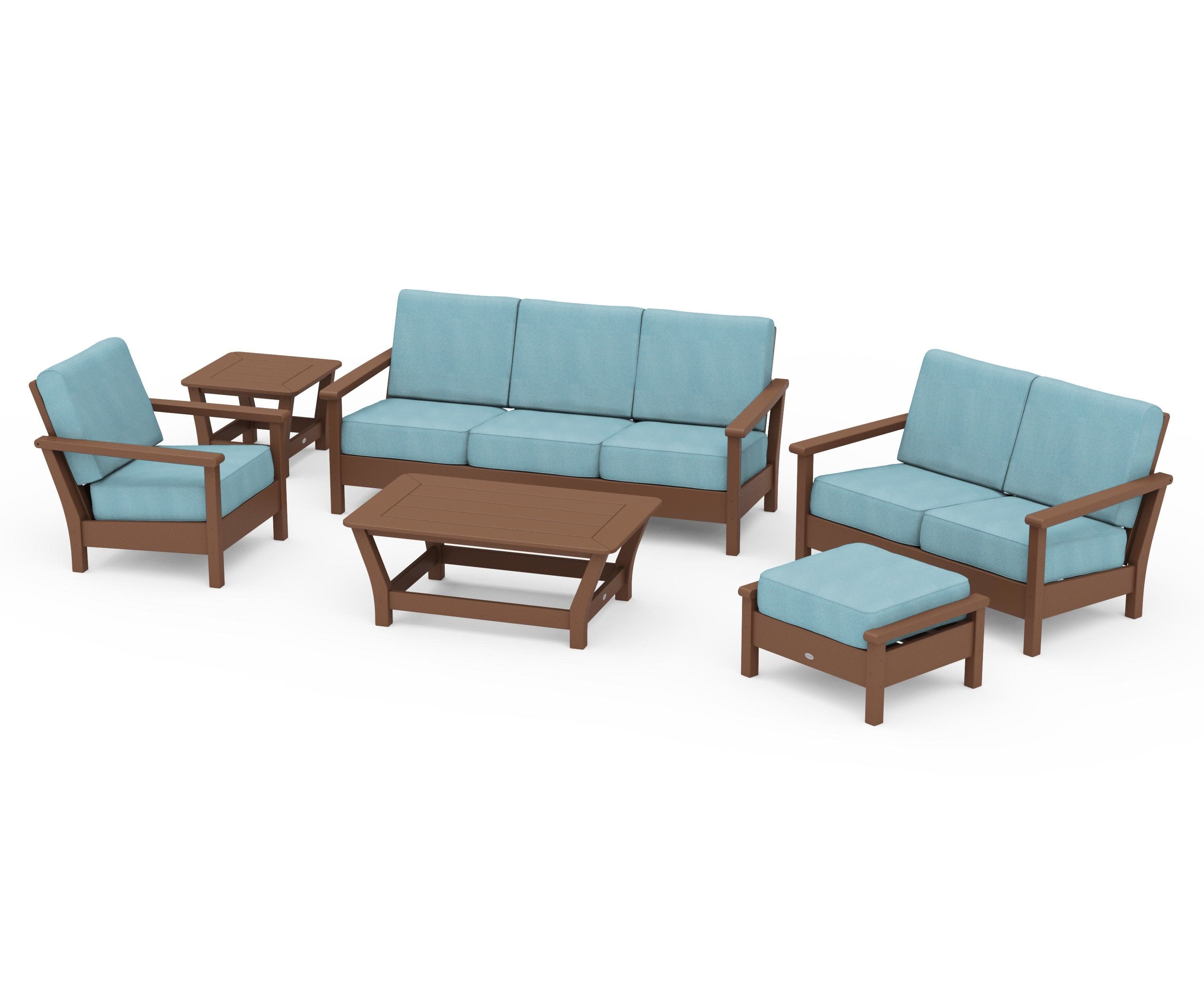 Harbour 6-Piece Outdoor Living Set in Teak / Lattice Sky Blue