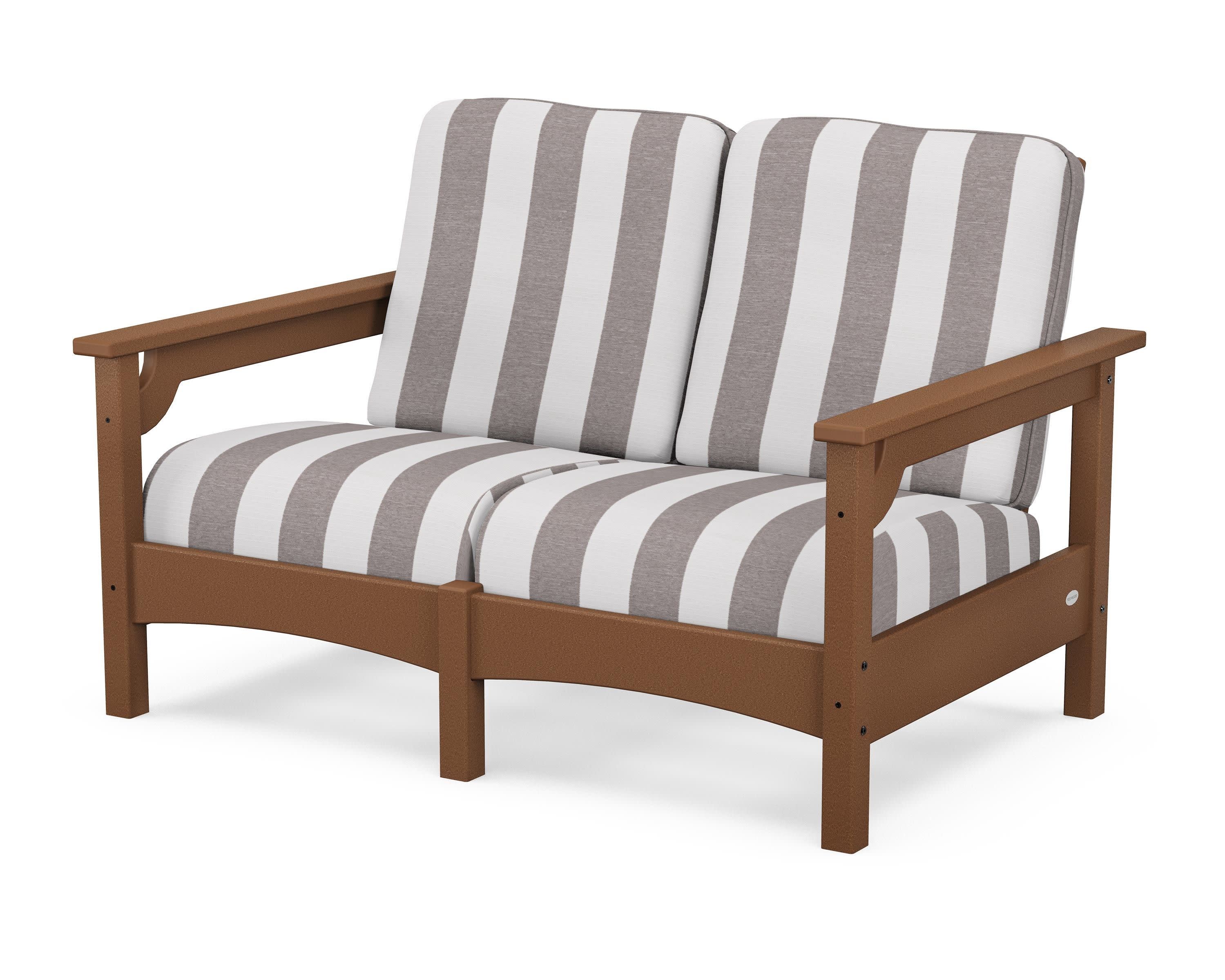 Club Loveseat in Teak / Cabana Stripe Grey Mist