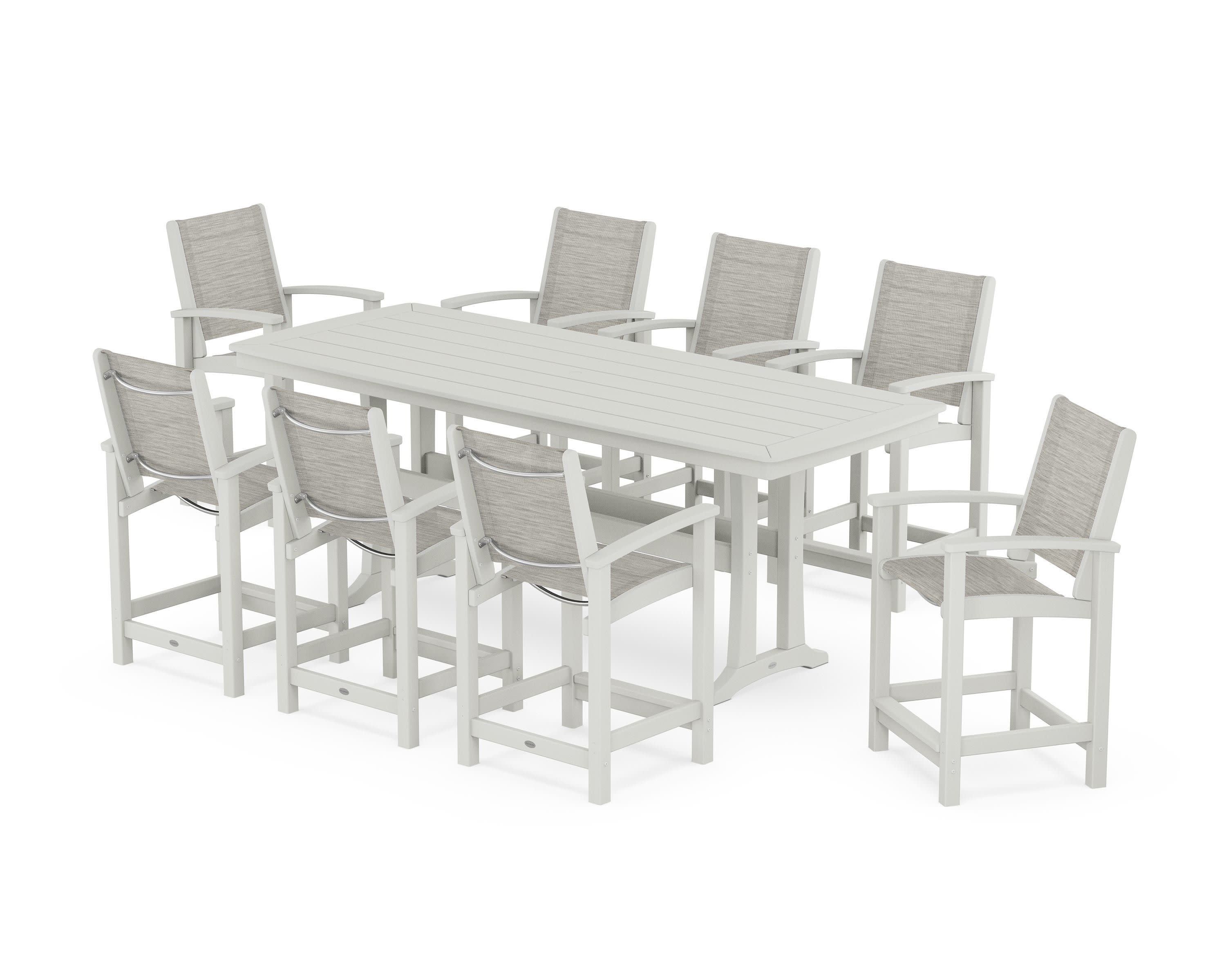 Coastal 9-Piece Counter Set with Trestle Legs in Vintage White / Birch Sling