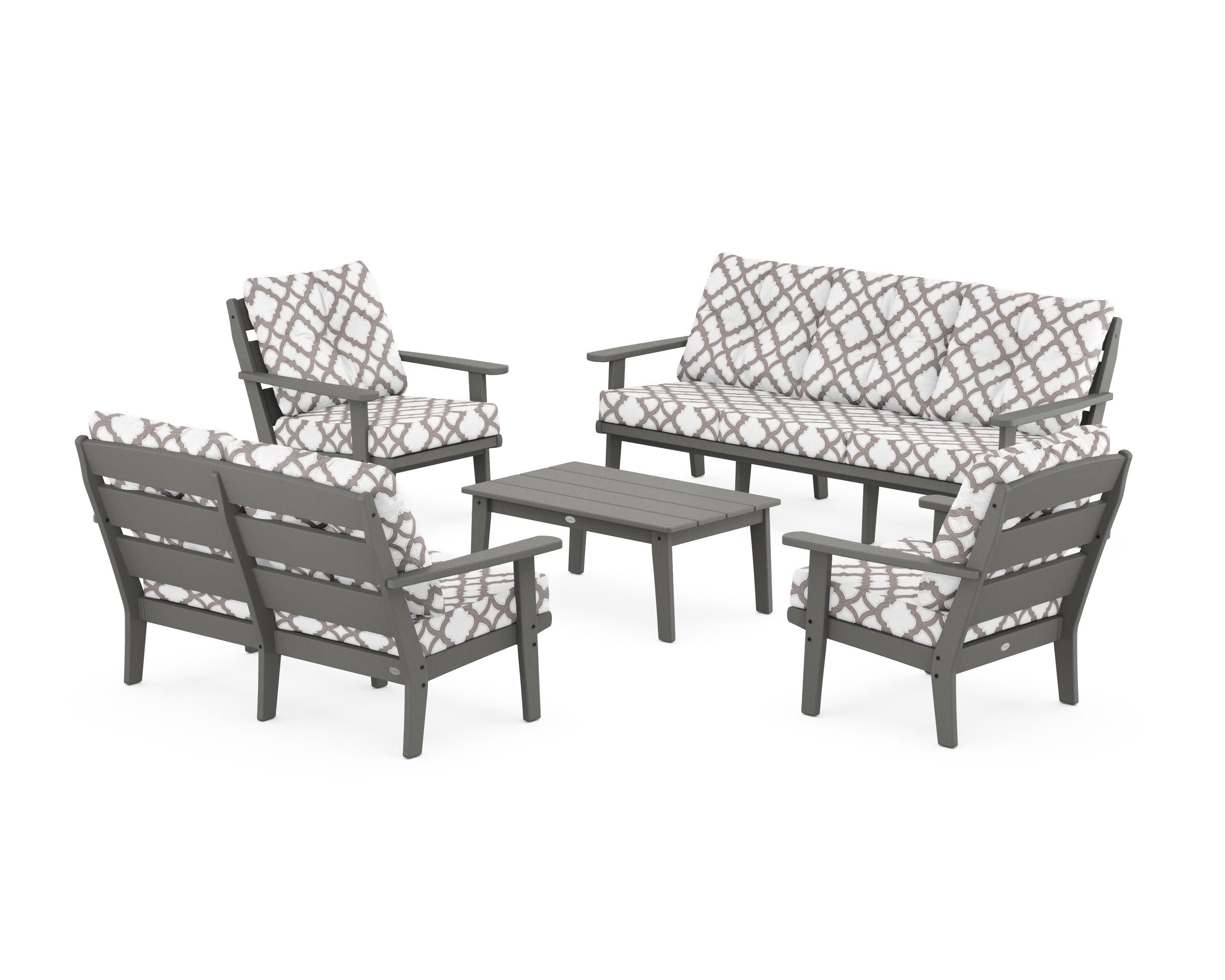 Lakeside 5-Piece Lounge Sofa Set in Slate Grey / Trellis Grey Mist