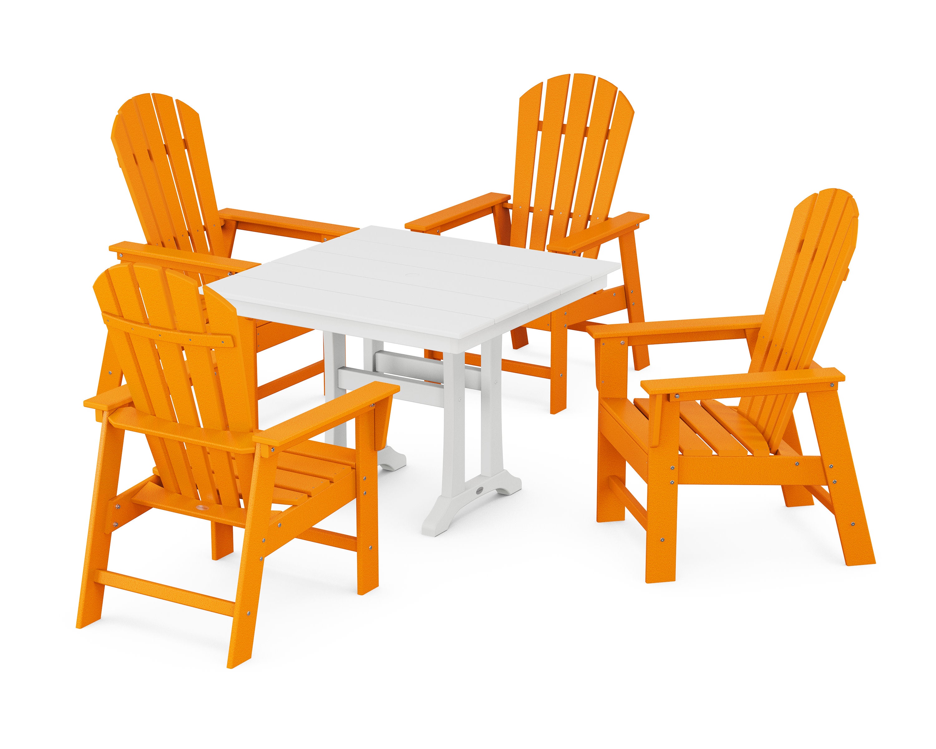 South Beach 5-Piece Farmhouse Dining Set With Trestle Legs in Tangerine / White