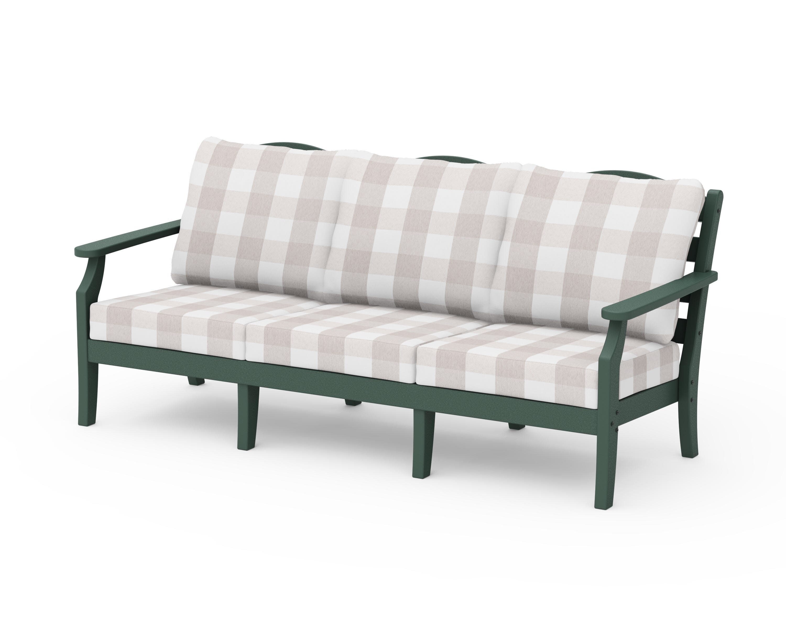 Savannah Deep Seating Sofa in Green / Buffalo Plaid Dune Burlap