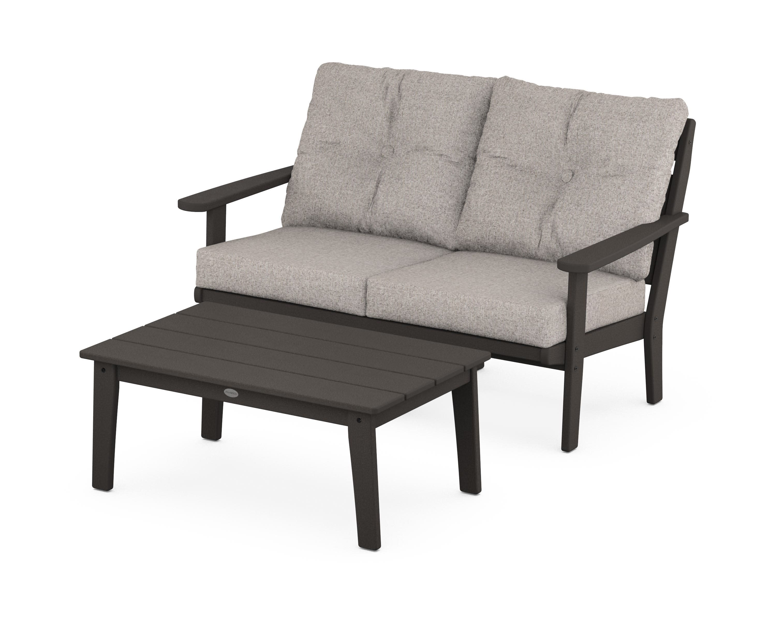 Lakeside 2-Piece Lounge Loveseat Set in Vintage Coffee / Weathered Tweed