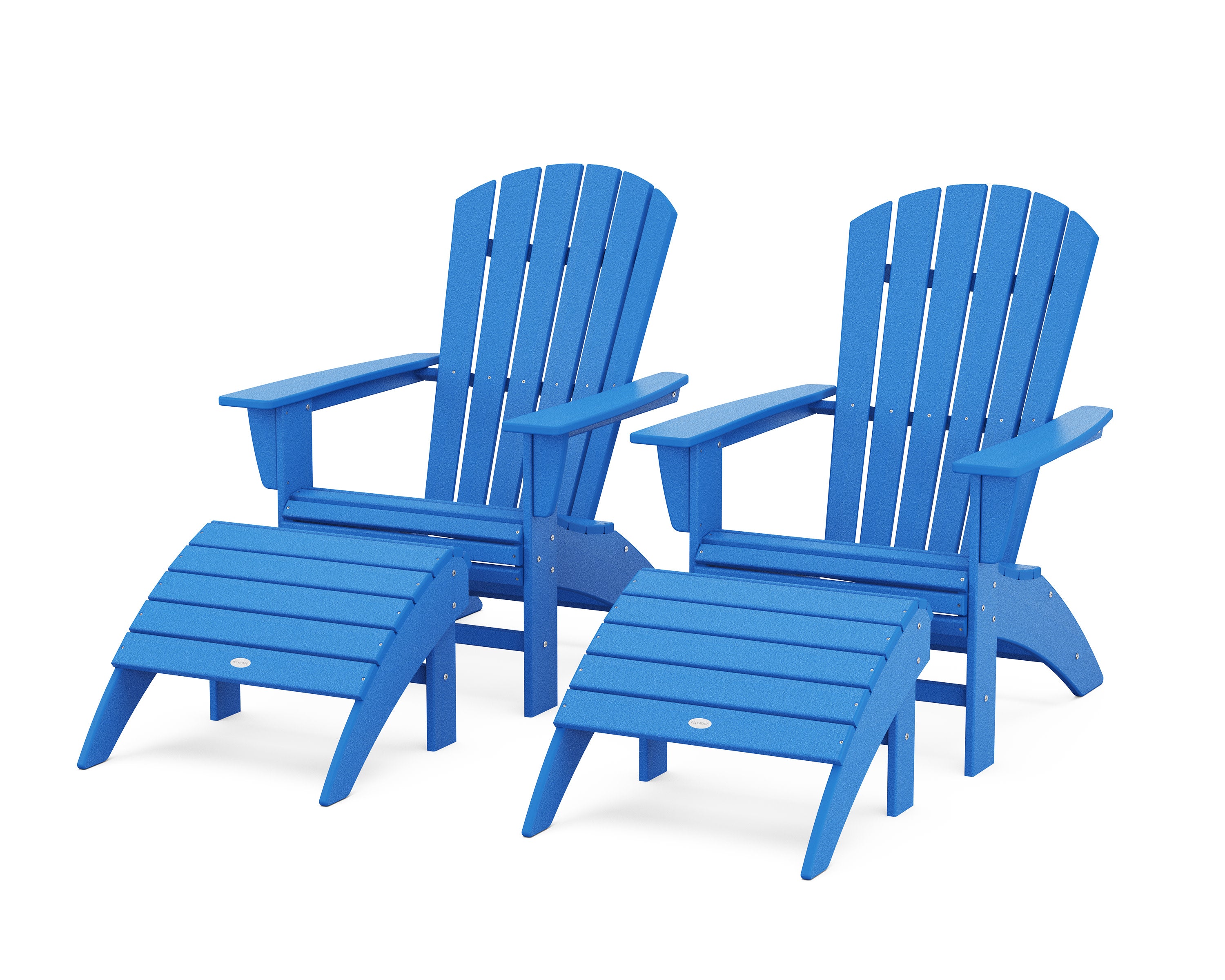Nautical Curveback Adirondack Chair 4-Piece Set with Ottomans in Pacific Blue