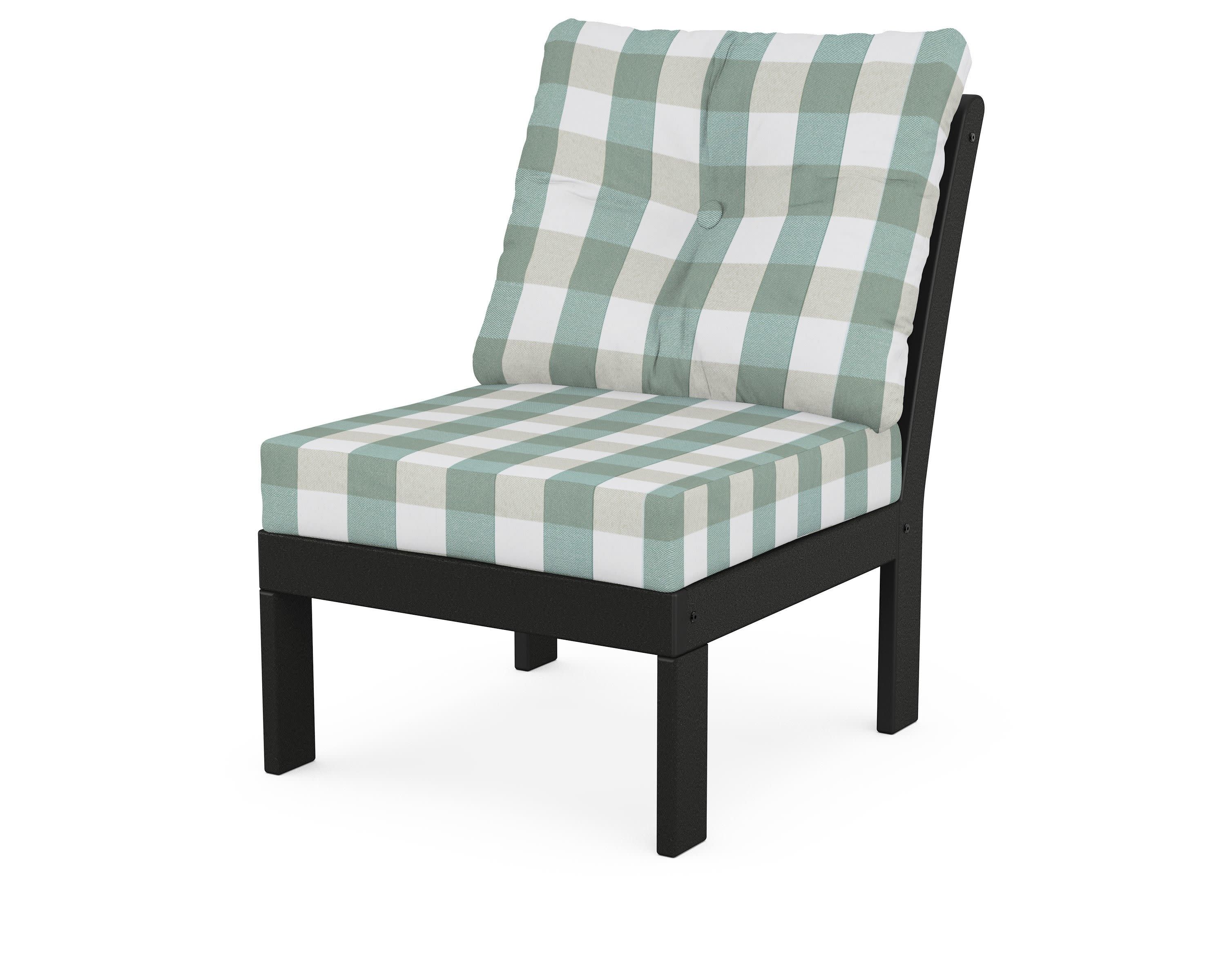 Vineyard Modular Armless Chair in Black / Buffalo Plaid Glacier Spa