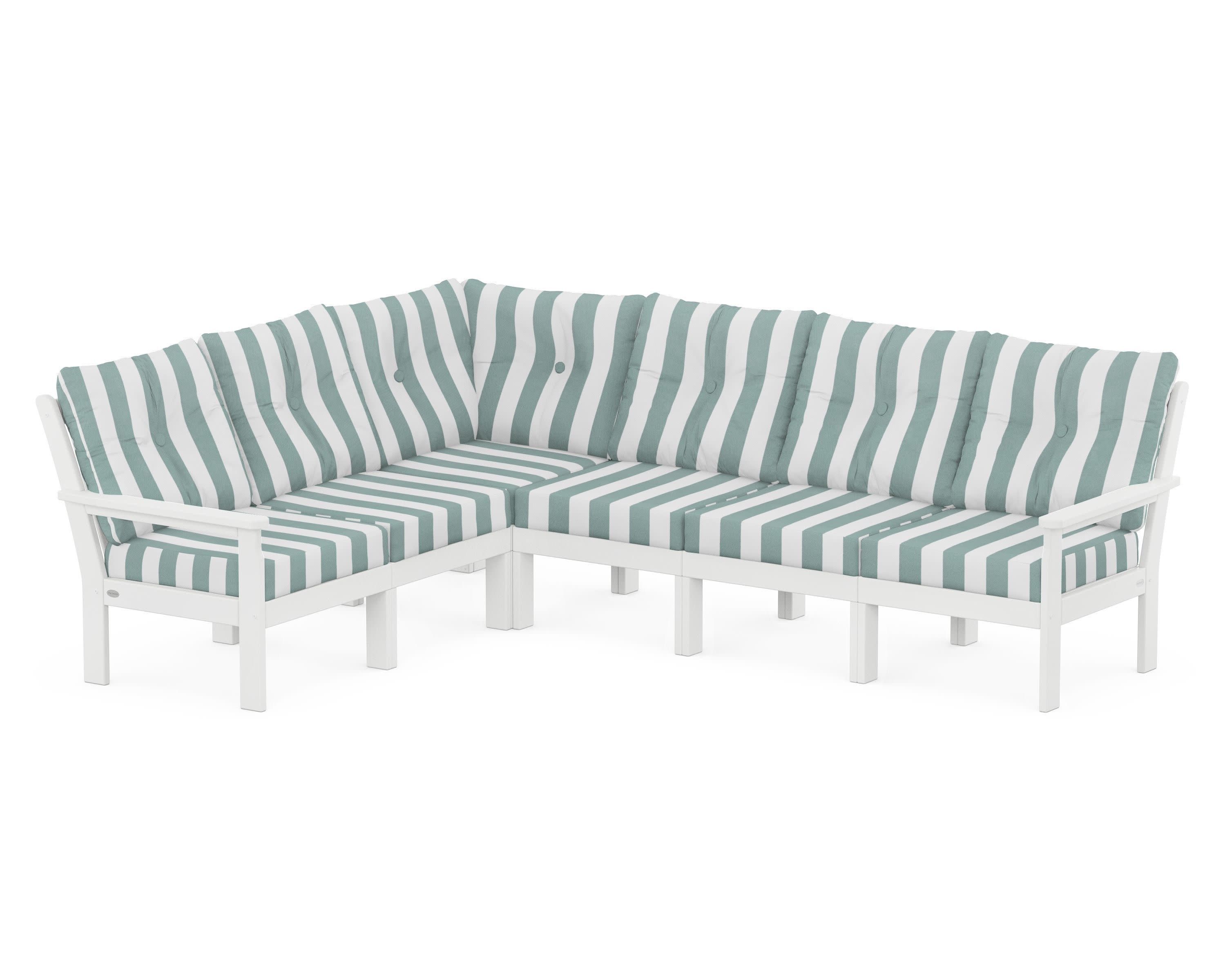 Vineyard 6-Piece Sectional in White / Cabana Stripe Glacier Spa
