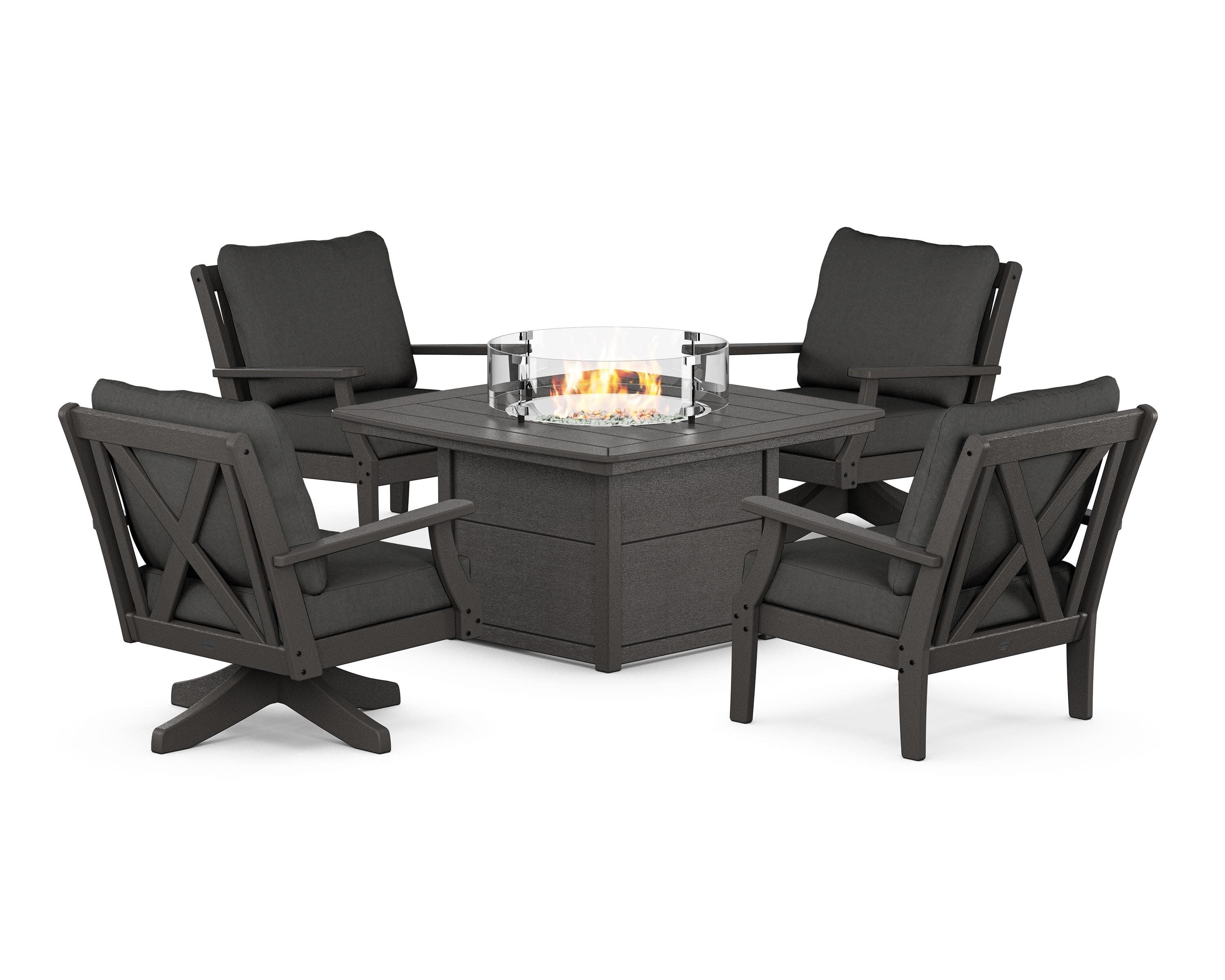 Braxton 5-Piece Deep Seating Set with Fire Table in Vintage Coffee / Spectrum Carbon