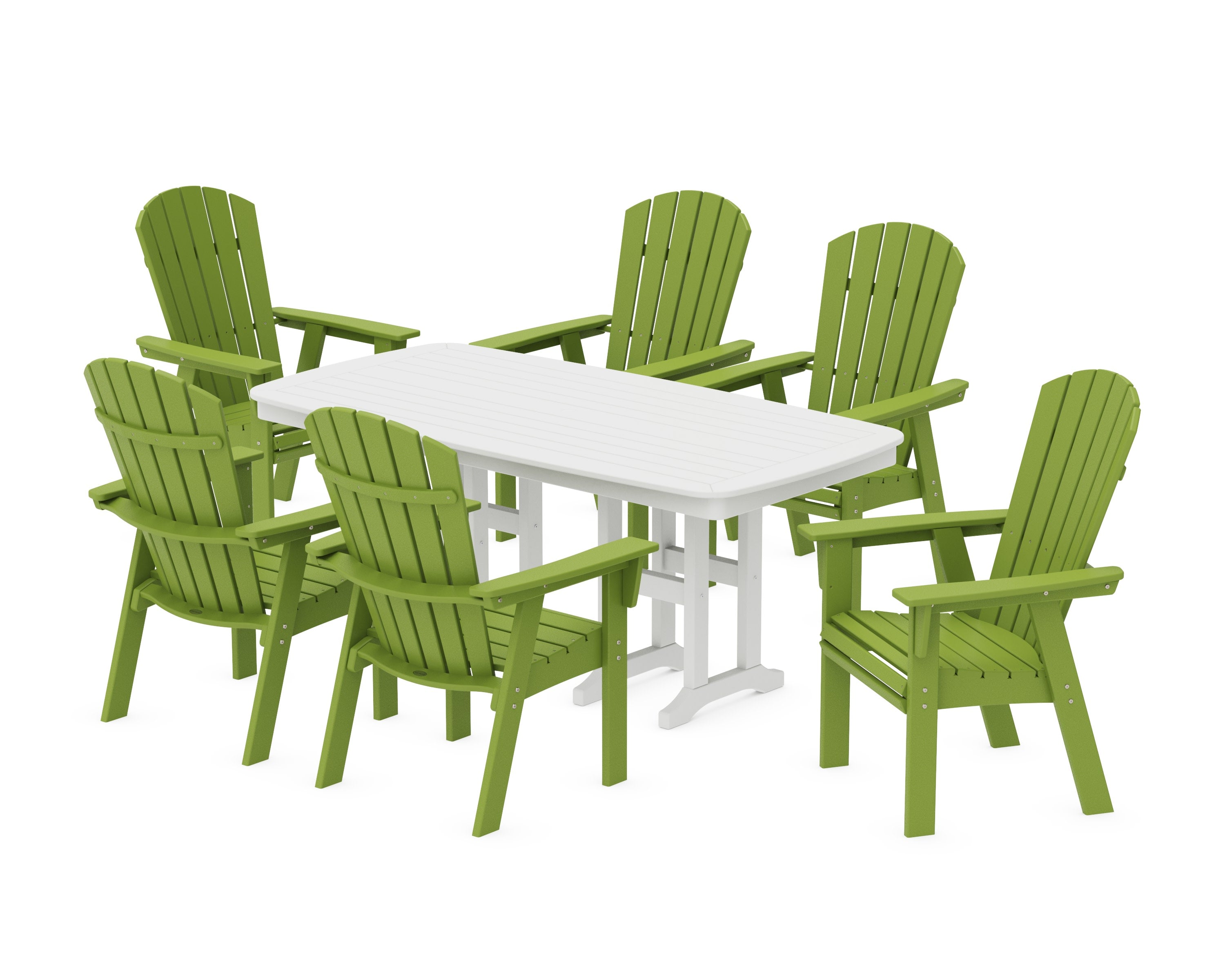 Nautical Curveback Adirondack 7-Piece Dining Set in Lime / White