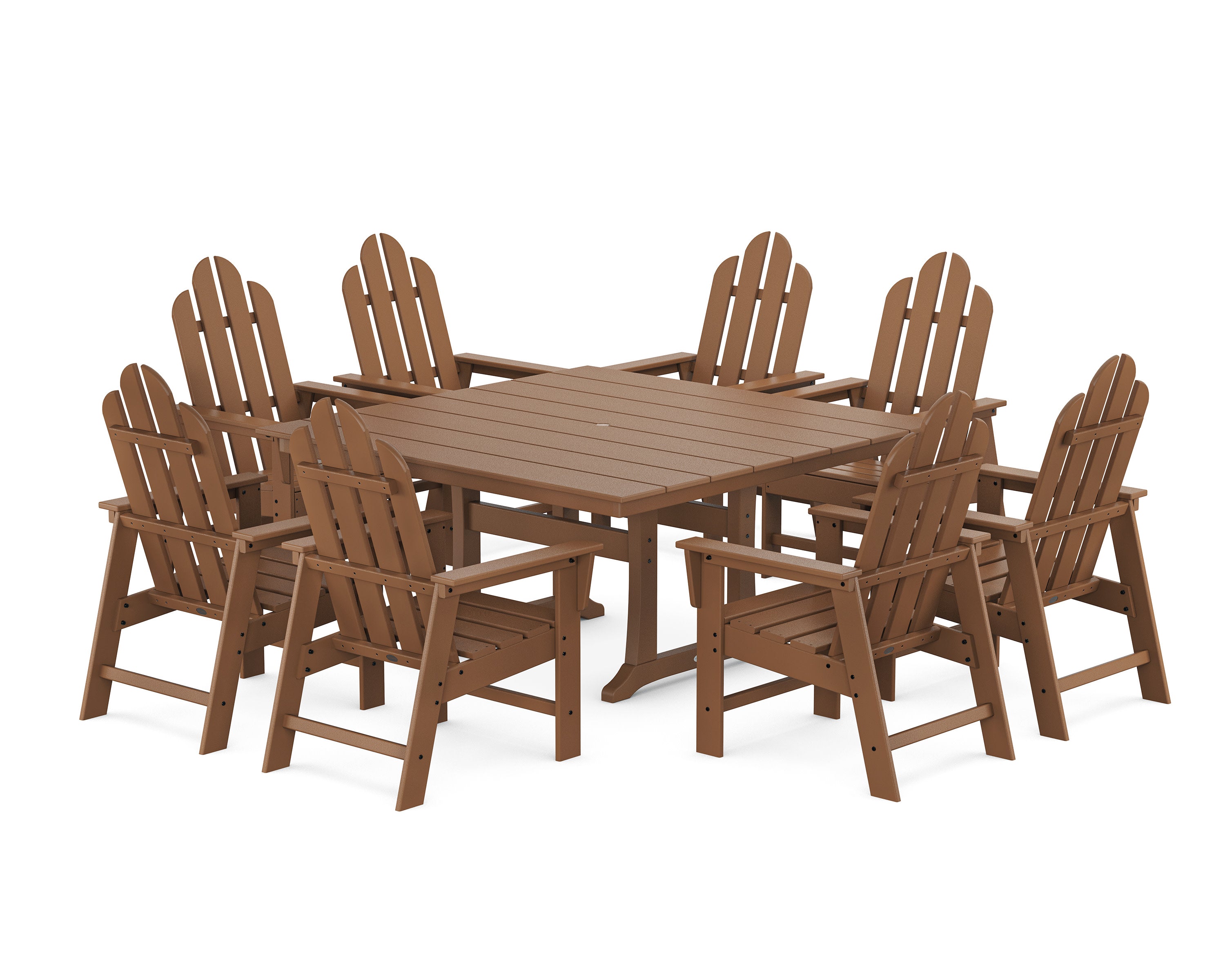 Long Island 9-Piece Square Farmhouse Dining Set with Trestle Legs in Teak