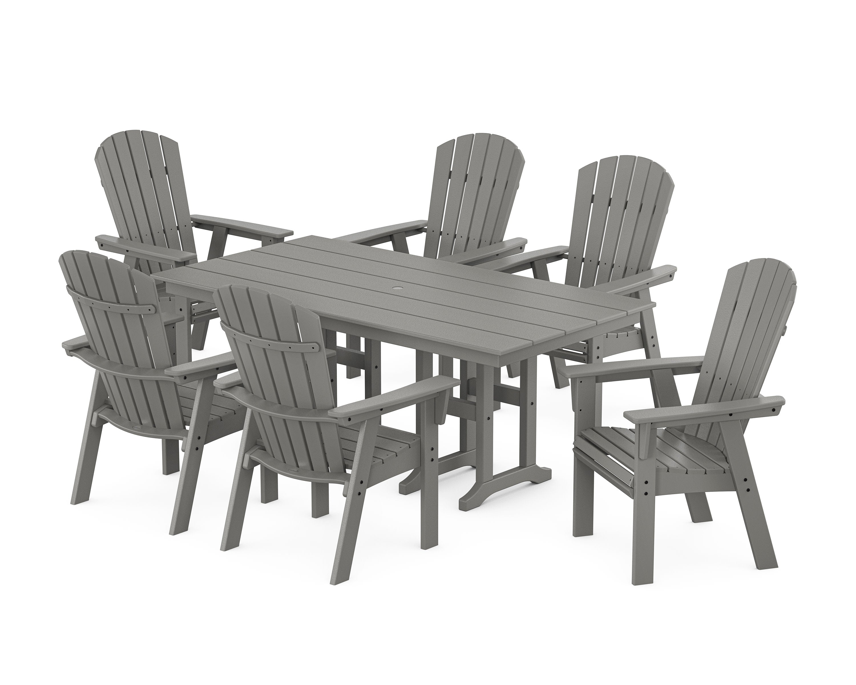 Nautical Curveback Adirondack 7-Piece Farmhouse Dining Set in Slate Grey
