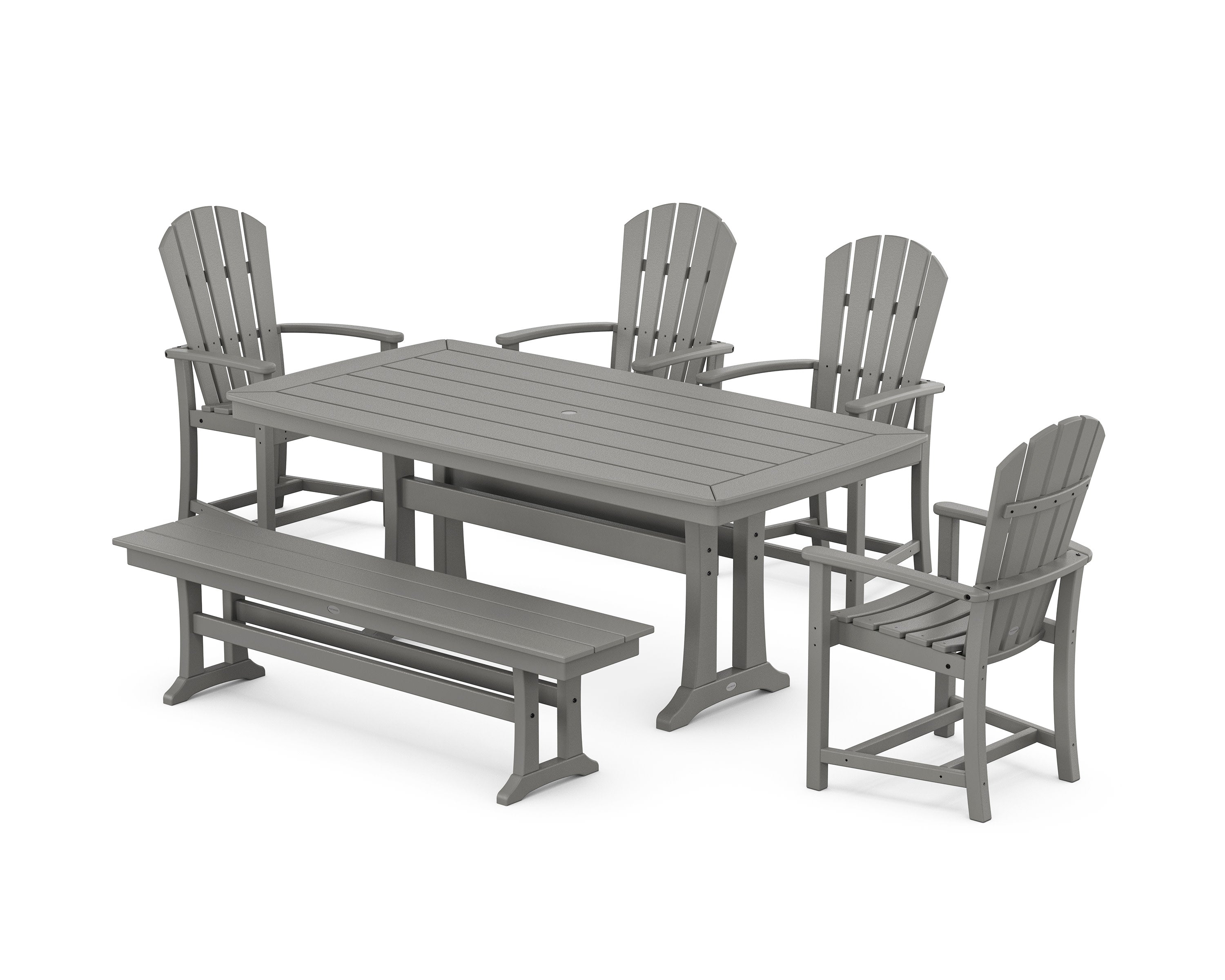 Palm Coast 6-Piece Dining Set with Trestle Legs and Bench in Slate Grey