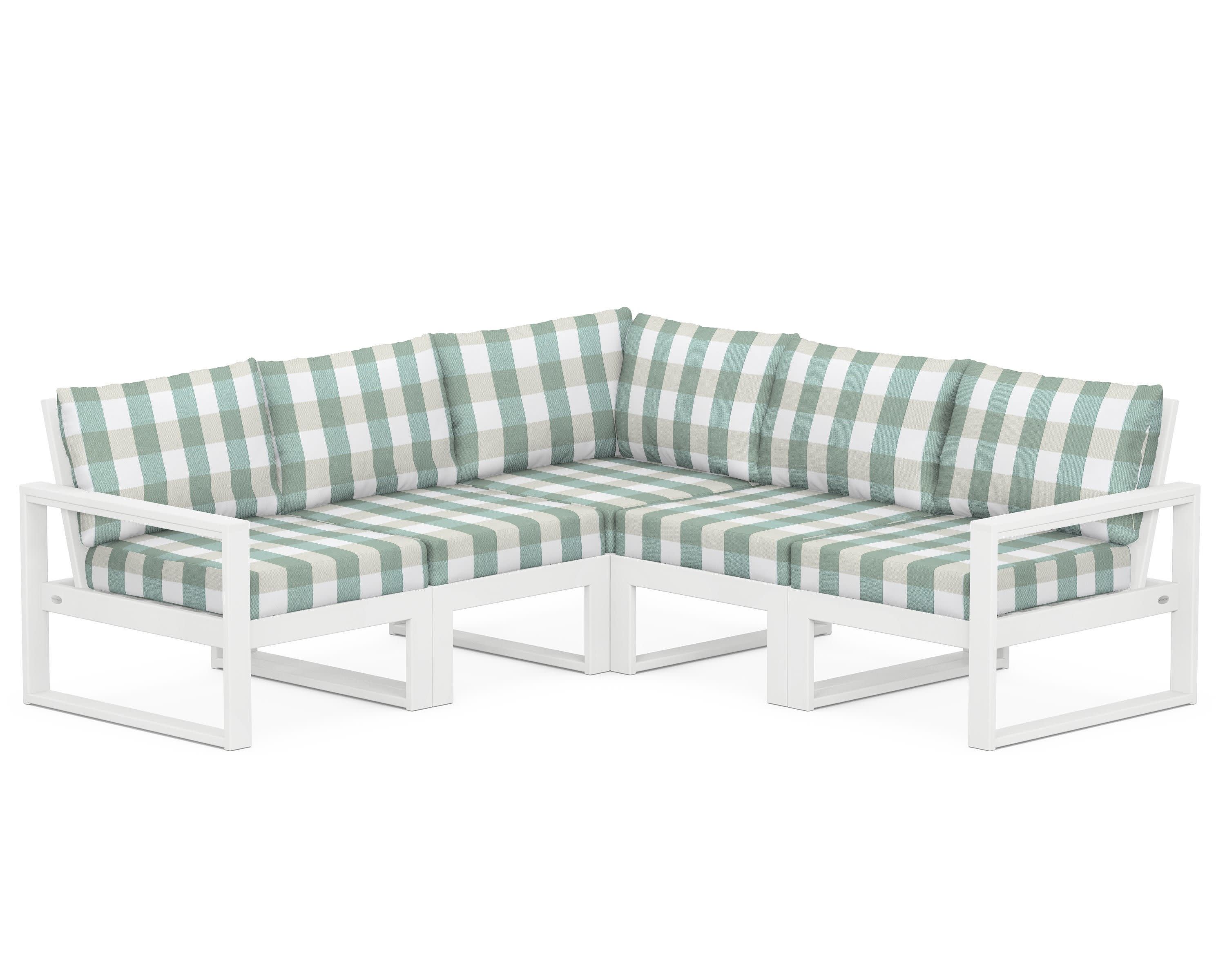 EDGE 5-Piece Modular Deep Seating Set in White / Buffalo Plaid Glacier Spa
