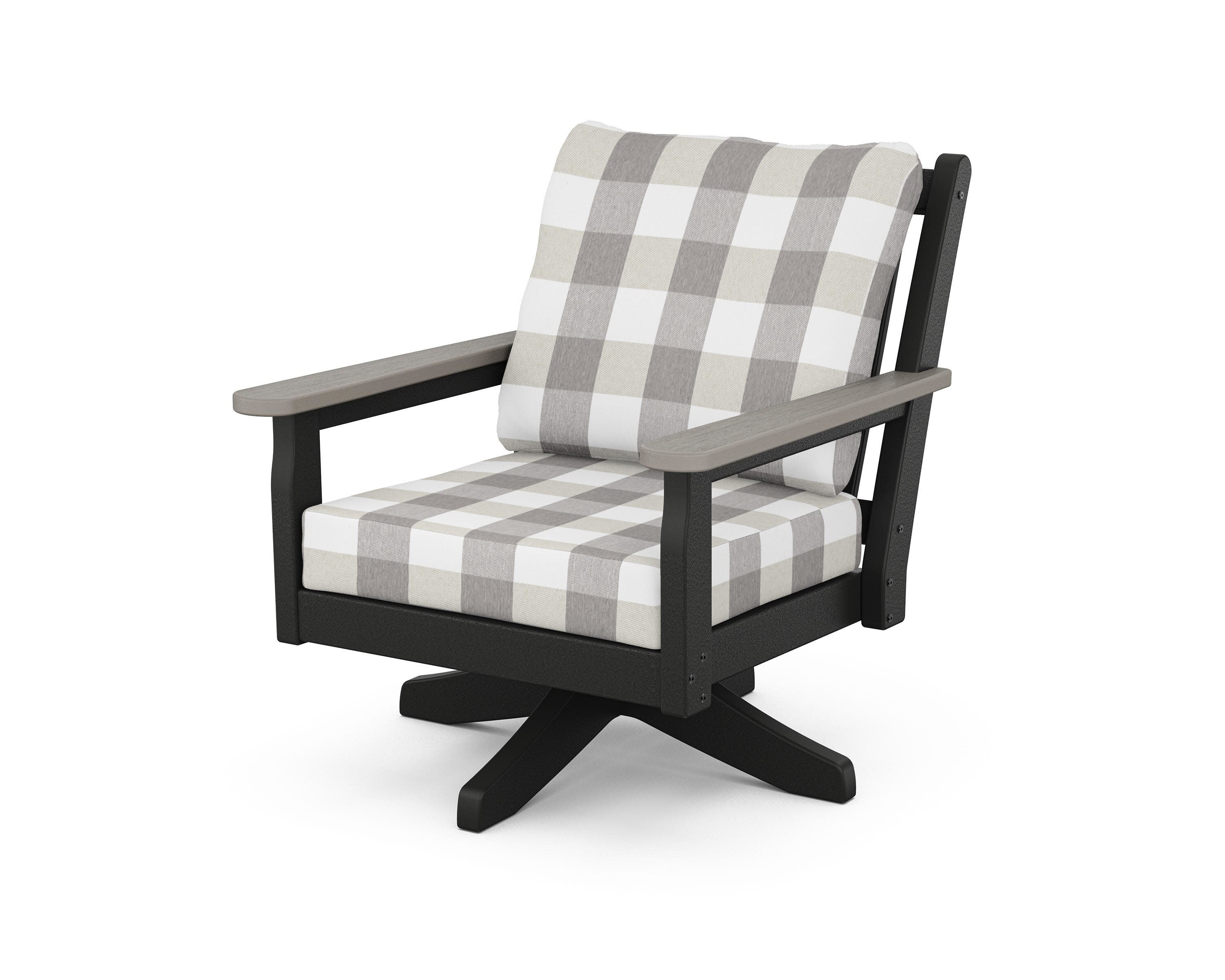 Chippendale Deep Seating Swivel Chair in Black / Driftwood / Buffalo Plaid Grey Mist