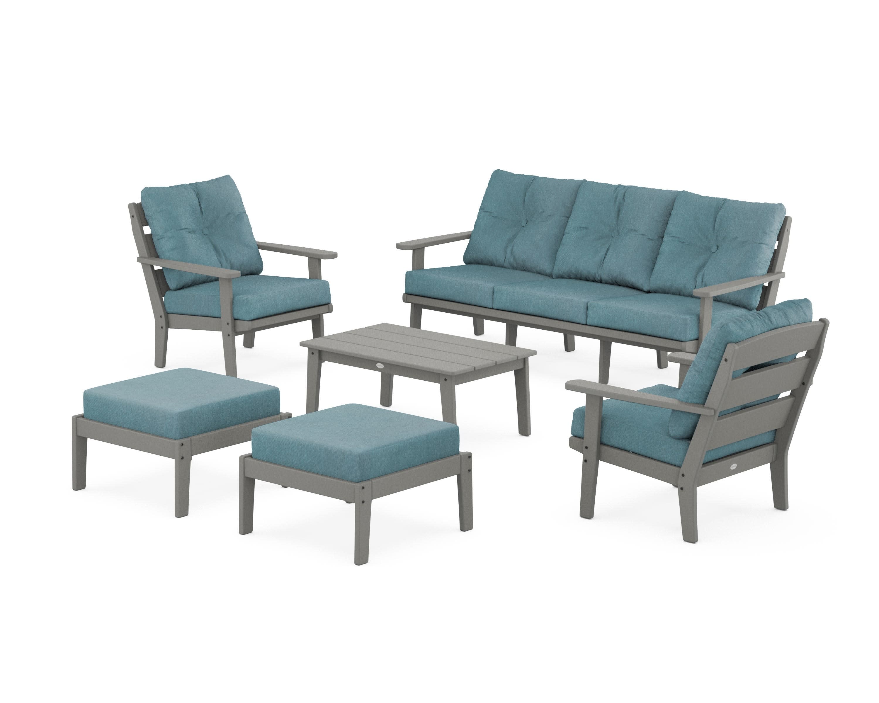 Lakeside 6-Piece Lounge Sofa Set in Slate Grey / Ocean Teal