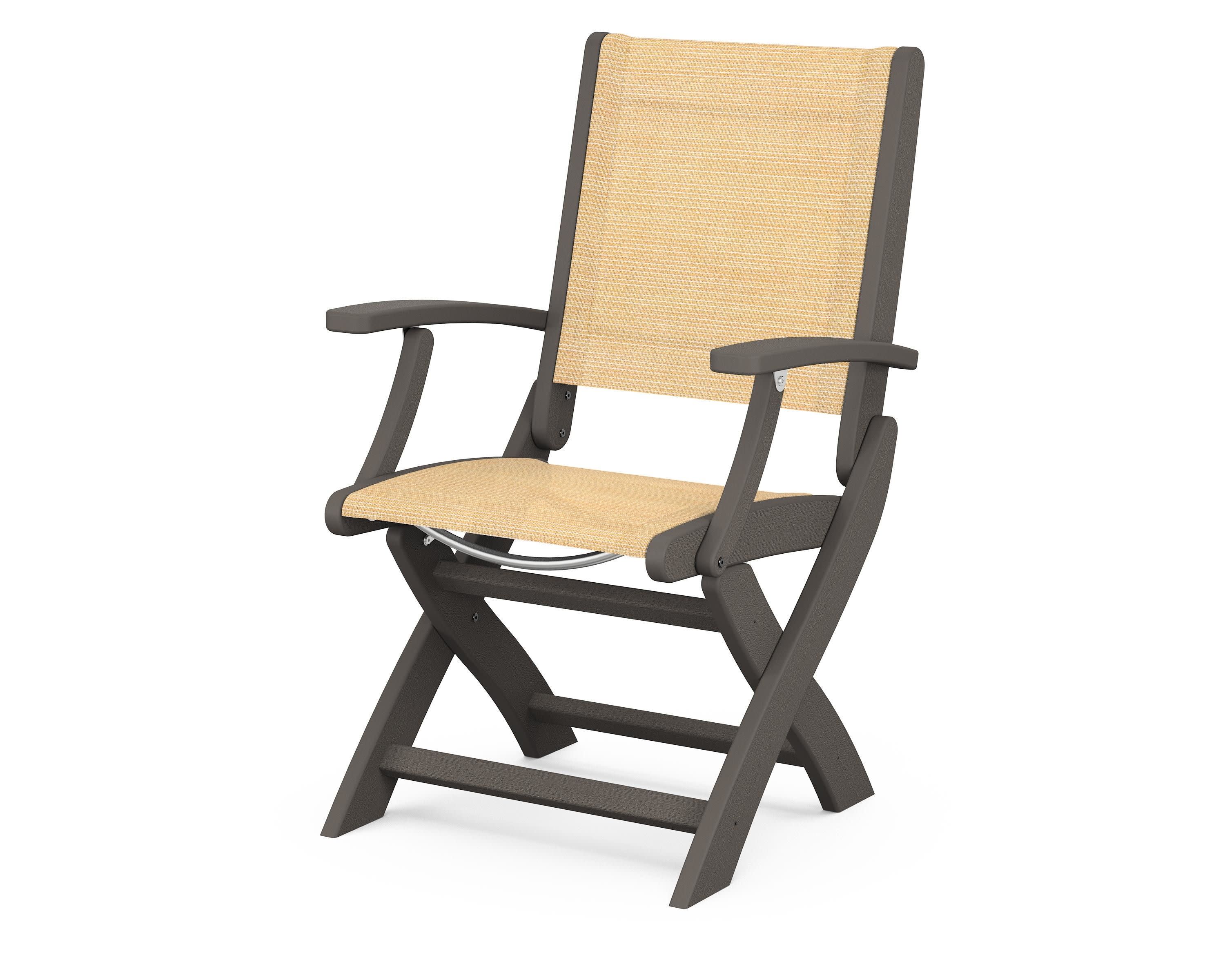 Coastal Folding Chair in Vintage Coffee / Dupioni Apricot Sling