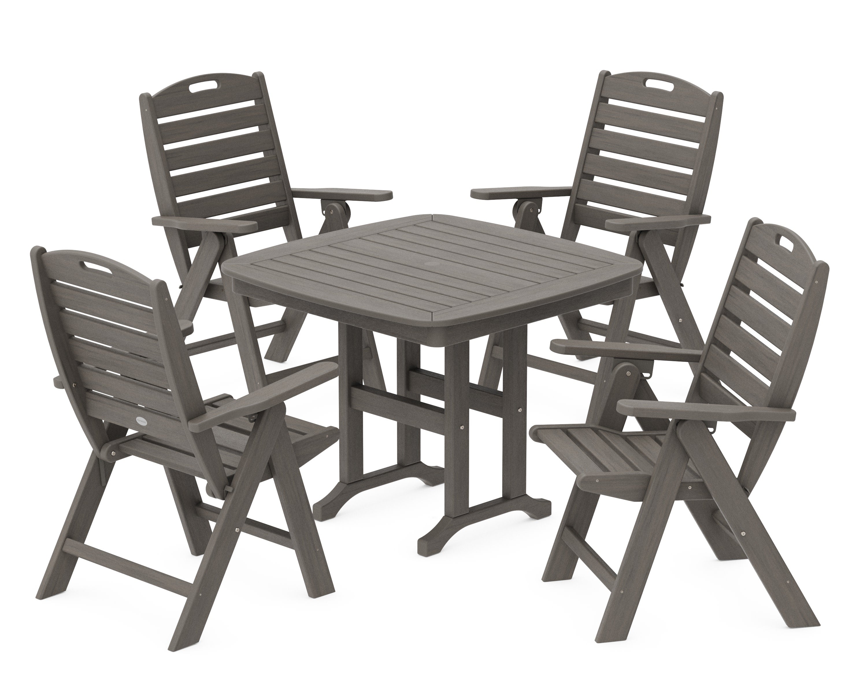 Nautical Folding Highback Chair 5-Piece Dining Set in Driftwood