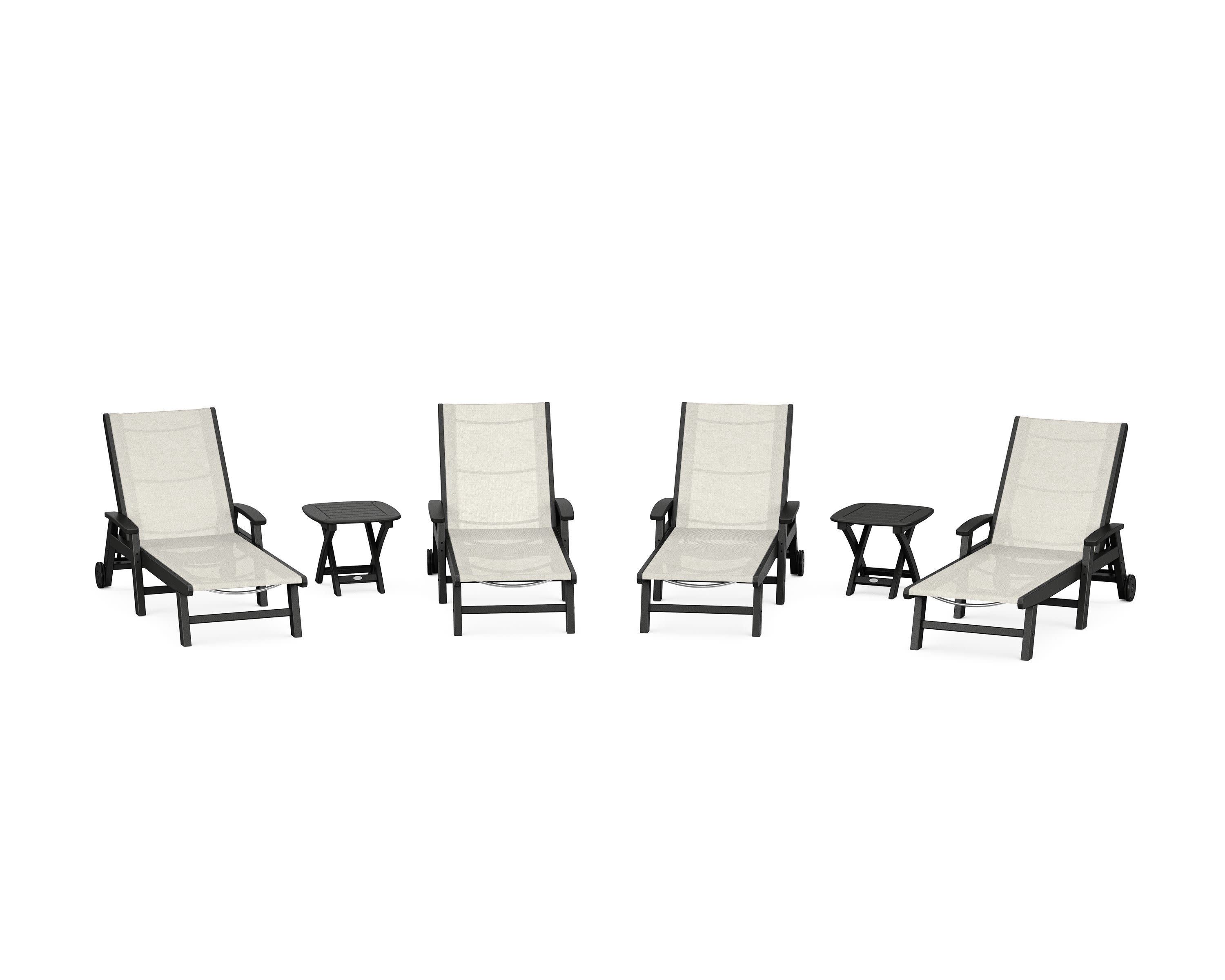 Coastal Chaise 6-Piece Set with Wheels in Black / Parchment Sling