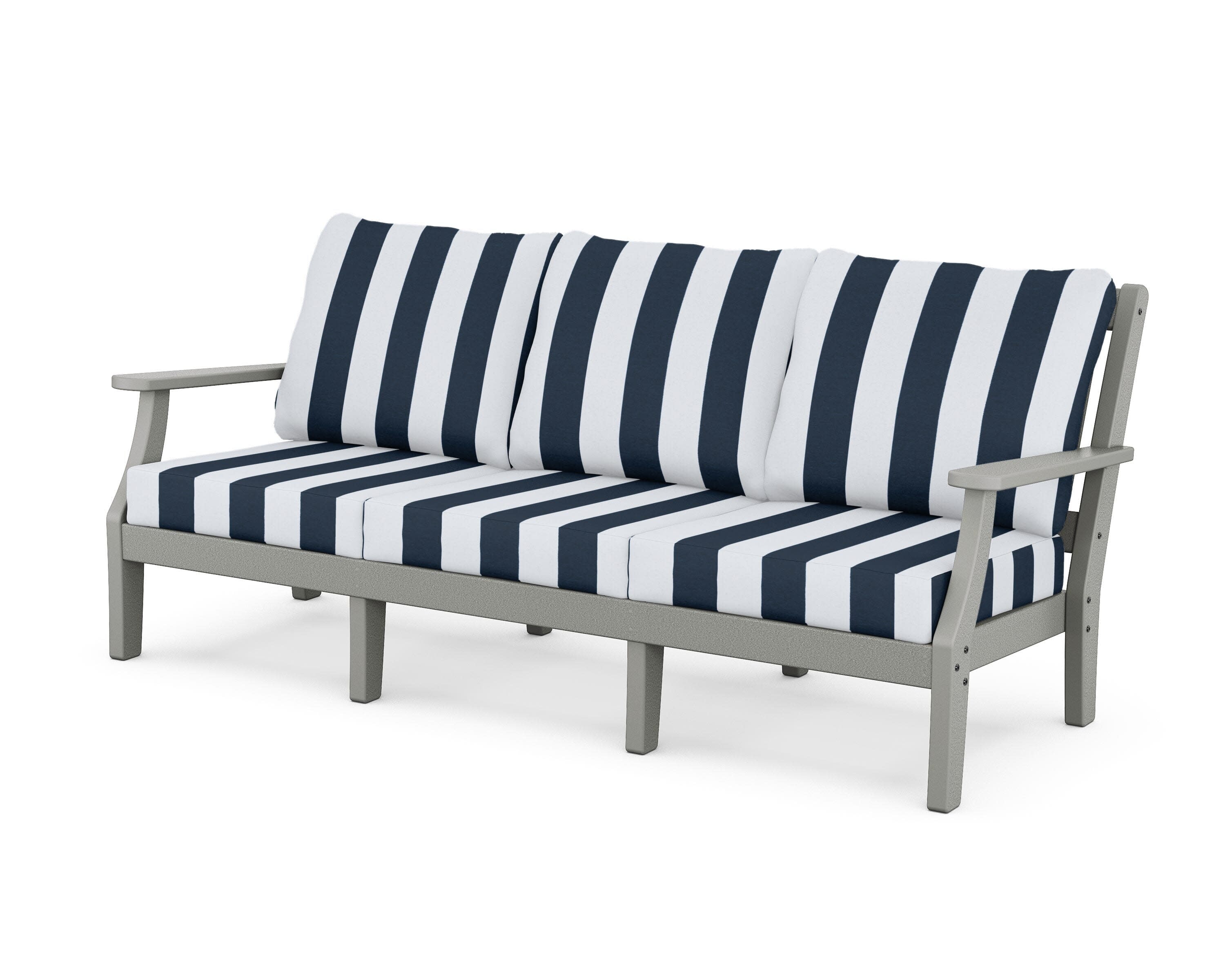 Chinoiserie Deep Seating Sofa in Slate Grey / Cabana Stripe Marine Indigo