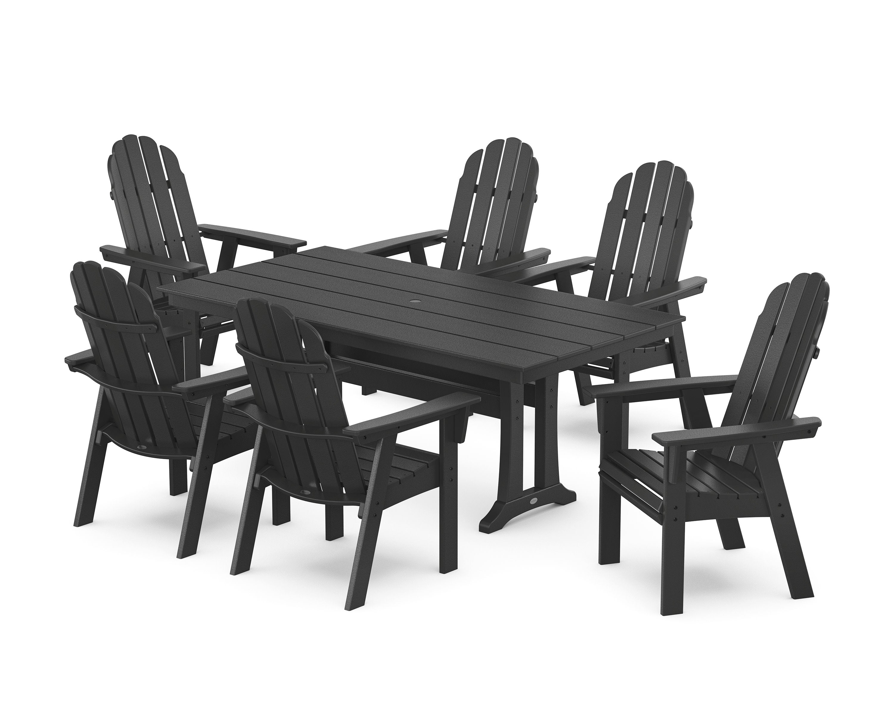 Vineyard Curveback Adirondack Chair 7-Piece Farmhouse Dining Set with Trestle Legs in Black