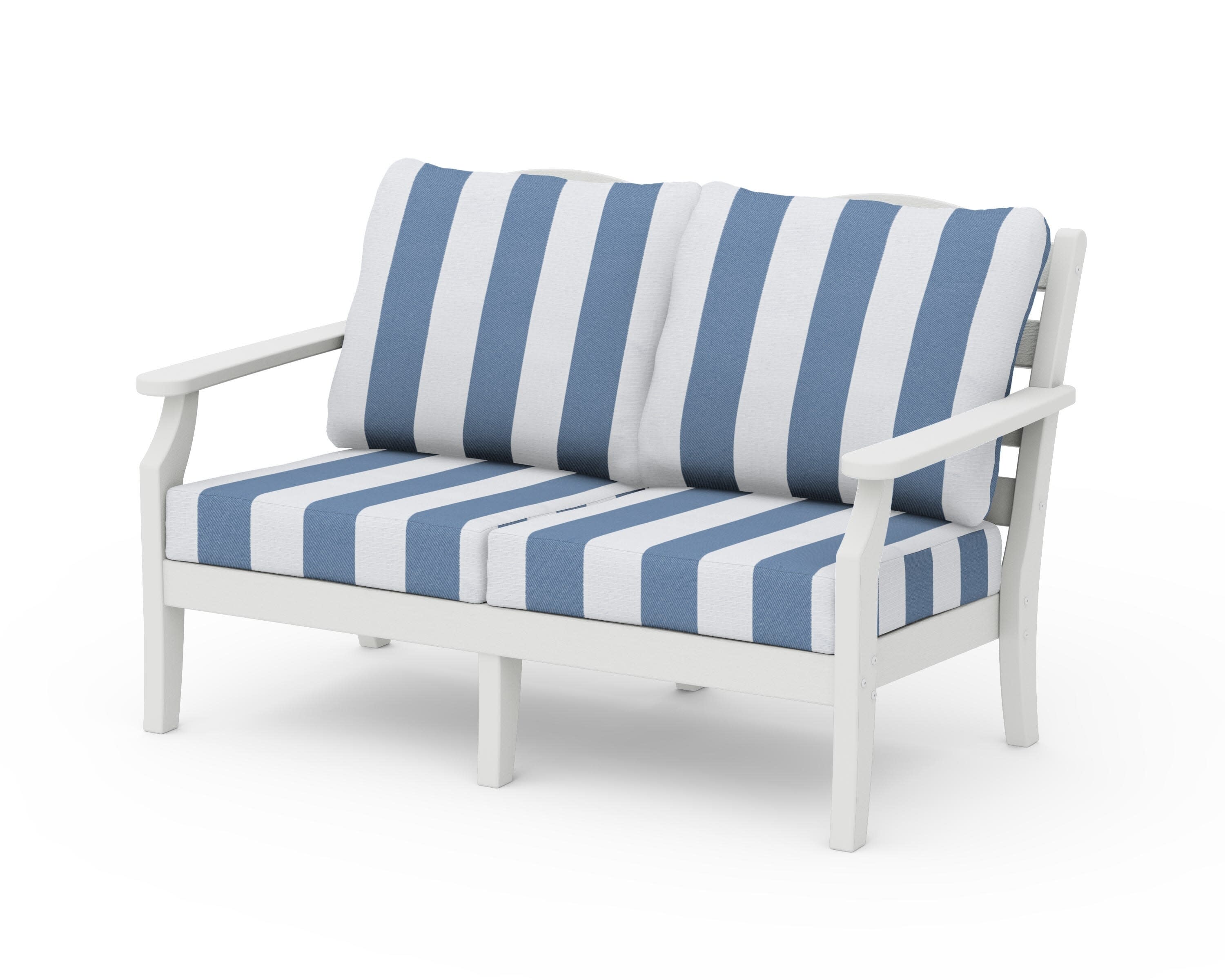 Savannah Deep Seating Loveseat in Vintage White / Cabana Stripe Sky Blue