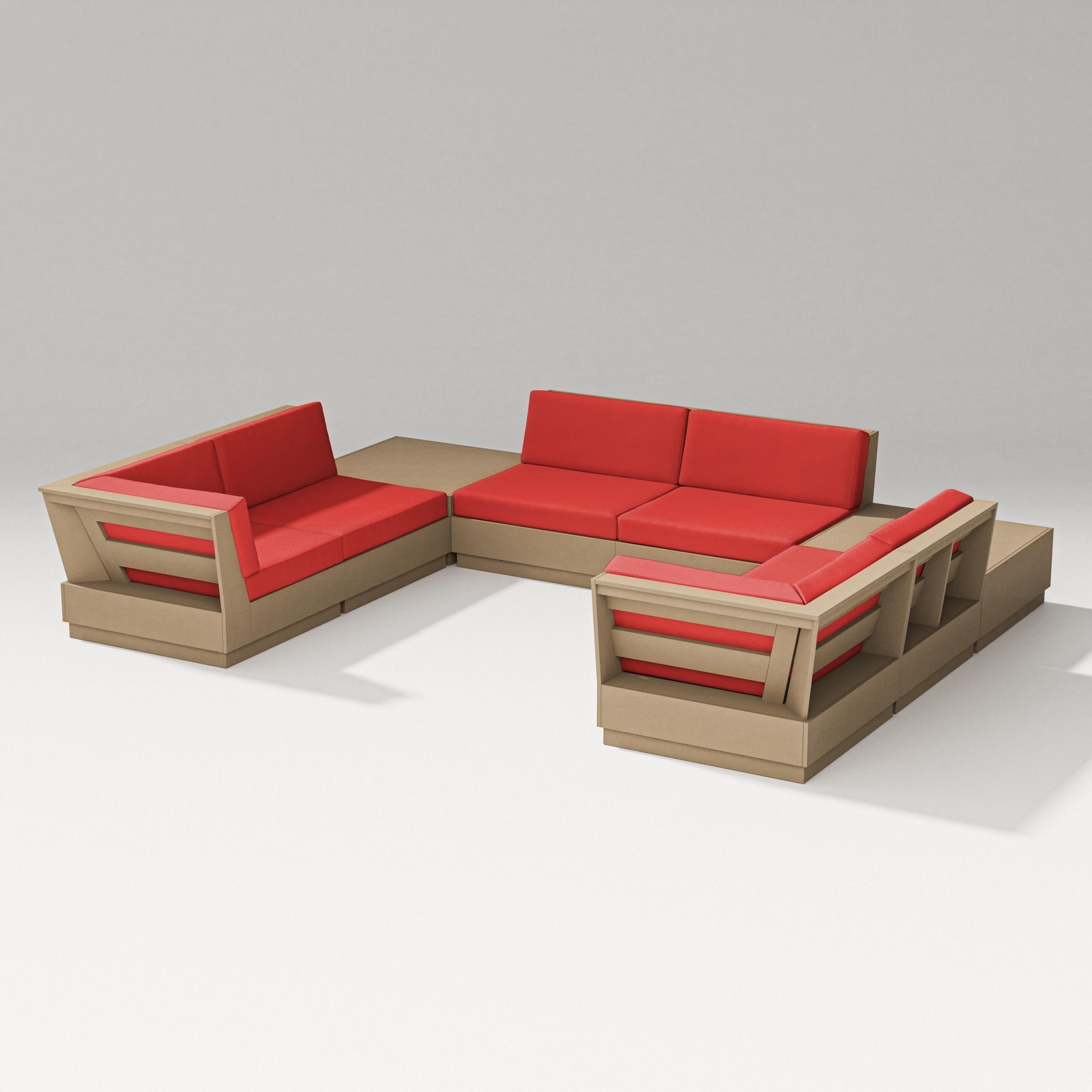 Elevate 8-Piece U-Shaped Sectional in Vintage Sahara / Crimson Linen