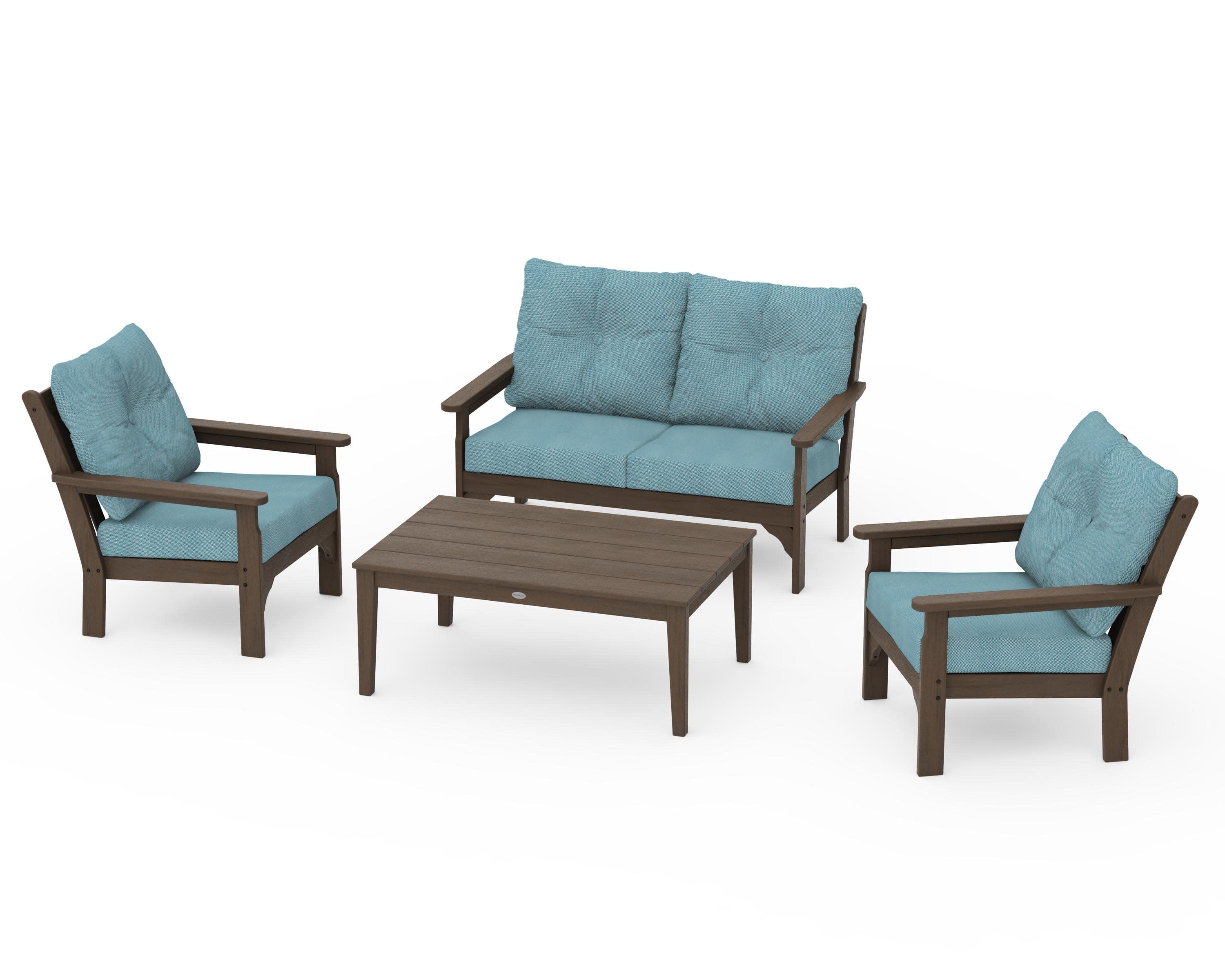 Vineyard 4-Piece Deep Seating Set in Kona / Lattice Sky Blue