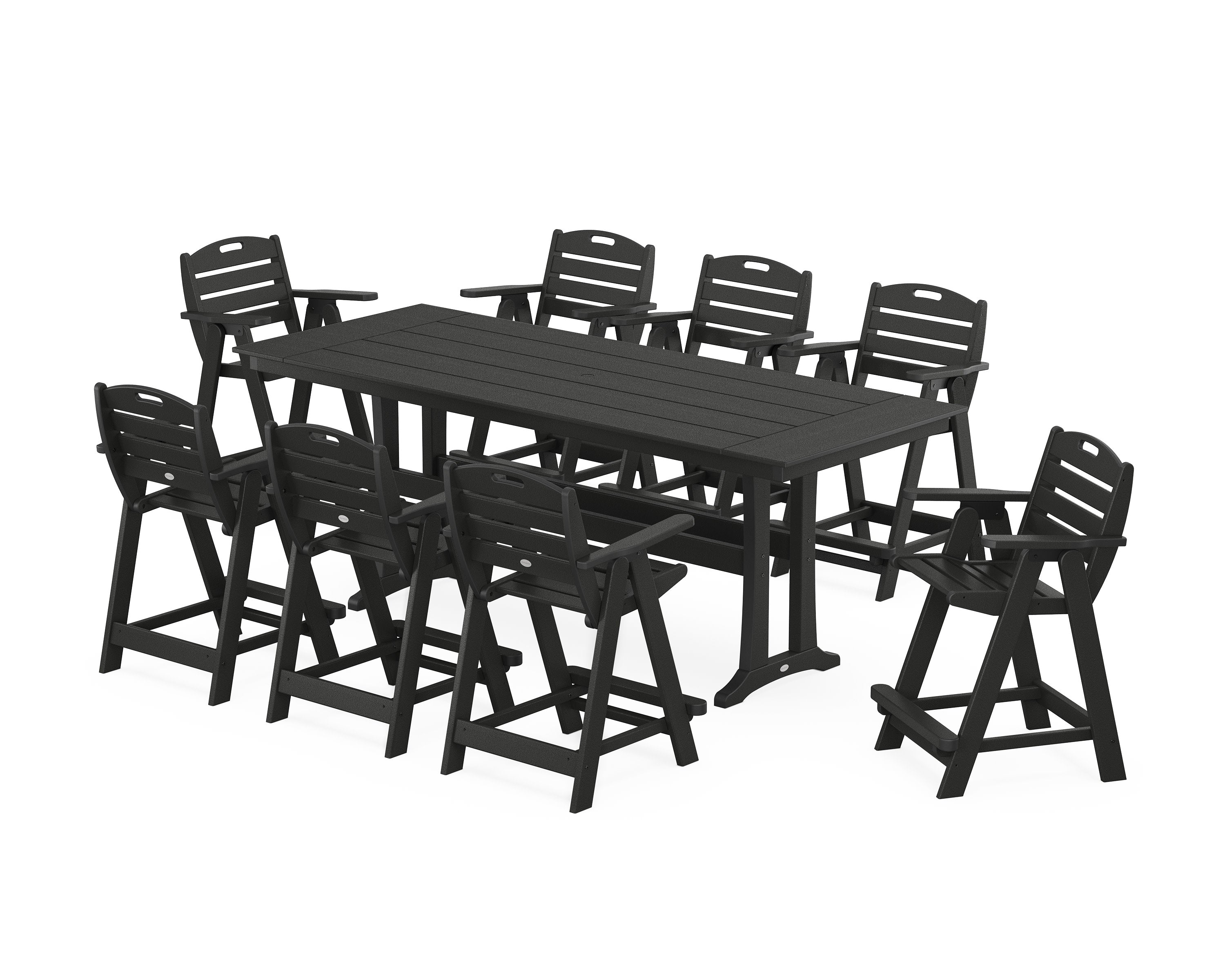 Nautical 9-Piece Farmhouse Counter Set with Trestle Legs in Black