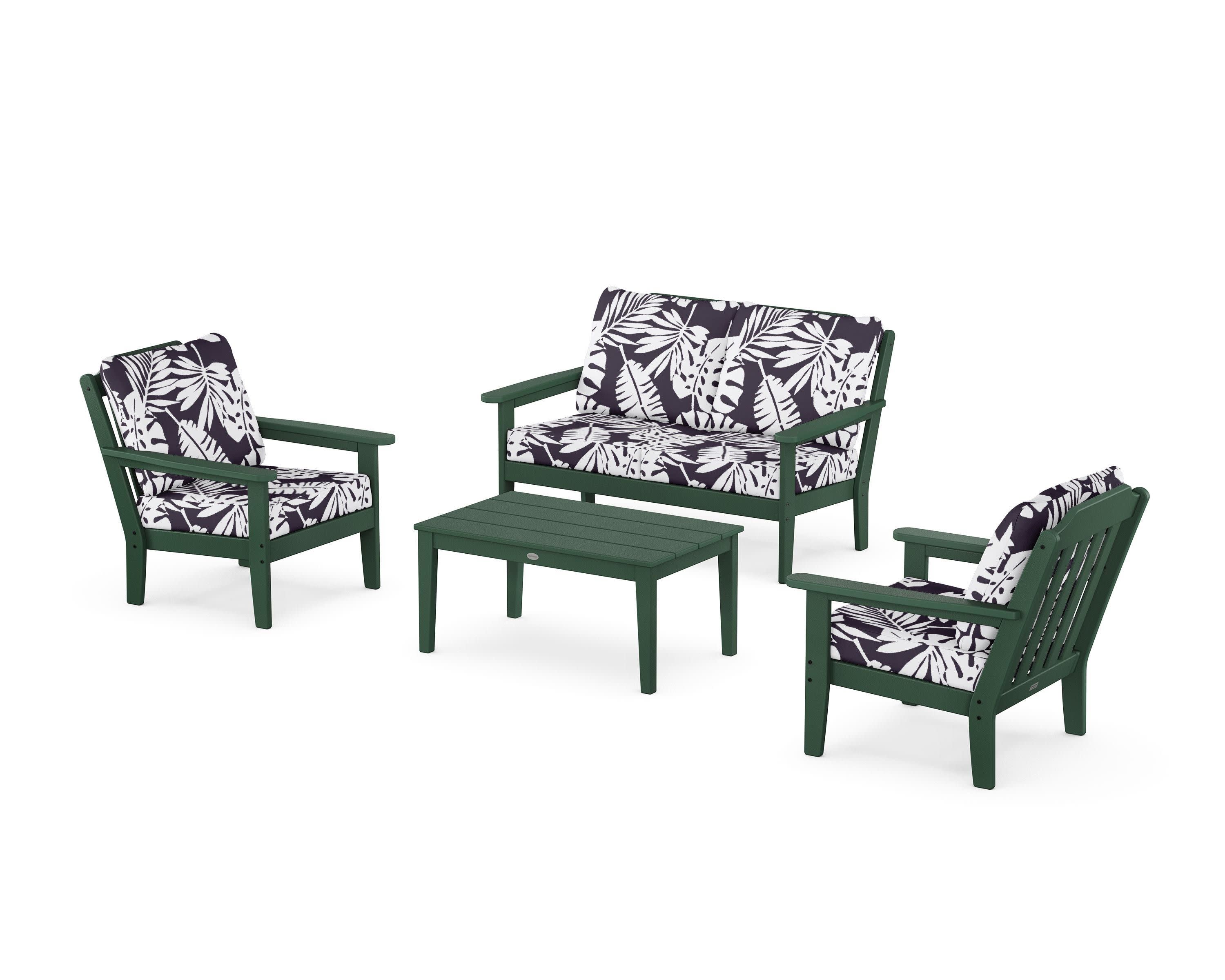 Cottage 4-Piece Deep Seating Set with Loveseat in Green / Leaf Navy