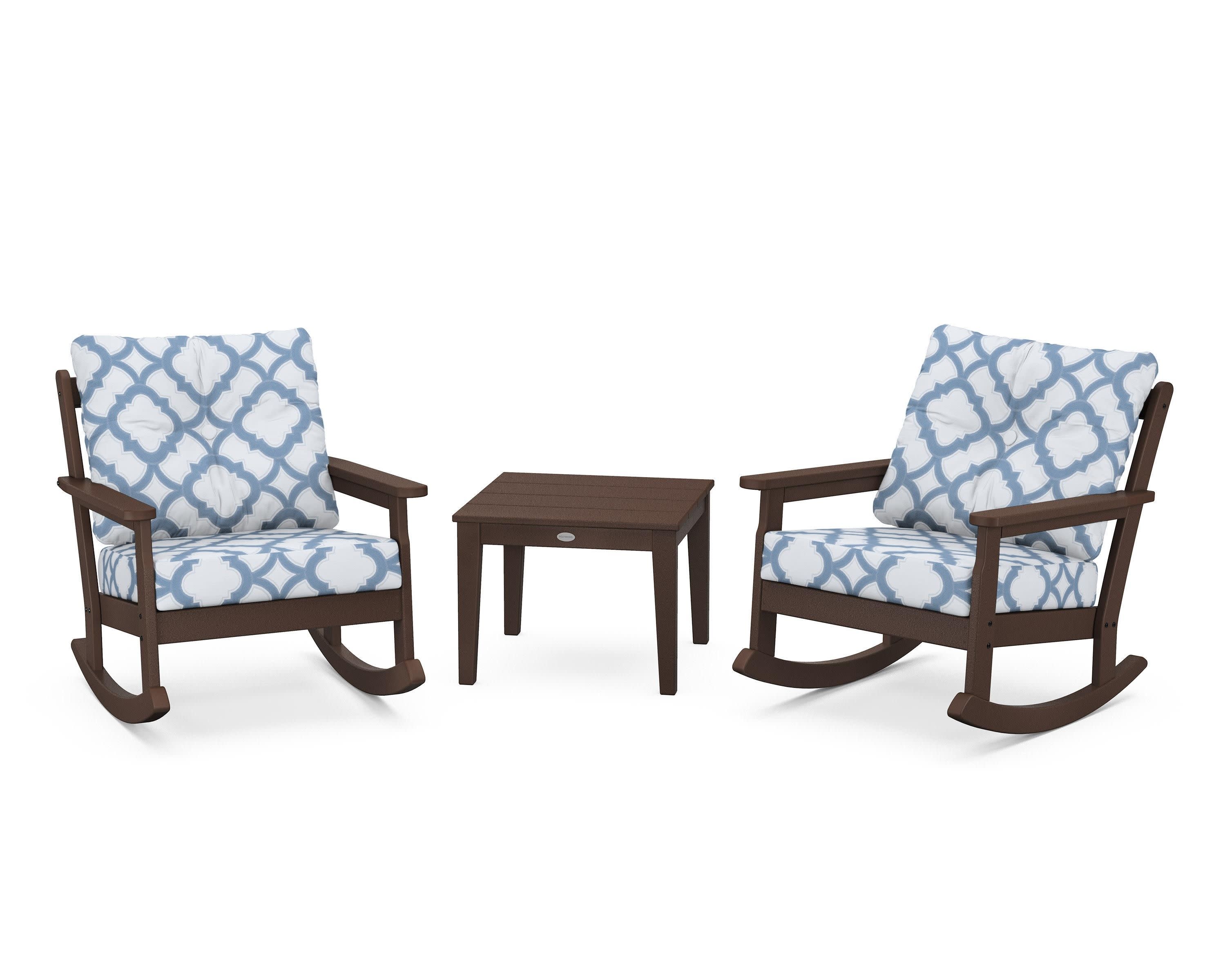 Vineyard 3-Piece Deep Seating Rocker Set in Mahogany / Trellis Sky Blue